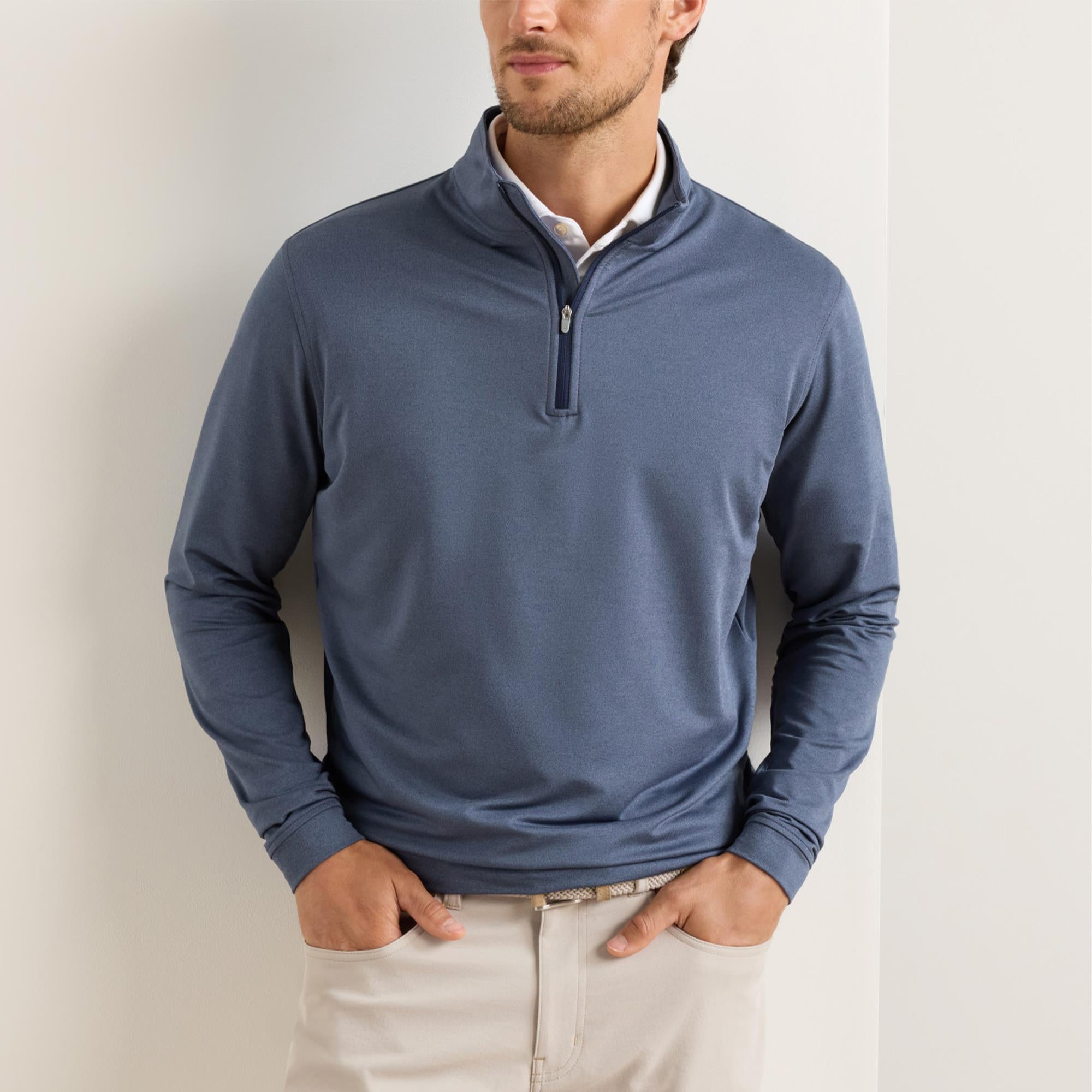 Peter Millar Perth Stretch Loop Terry Mid Layer Melange Navy