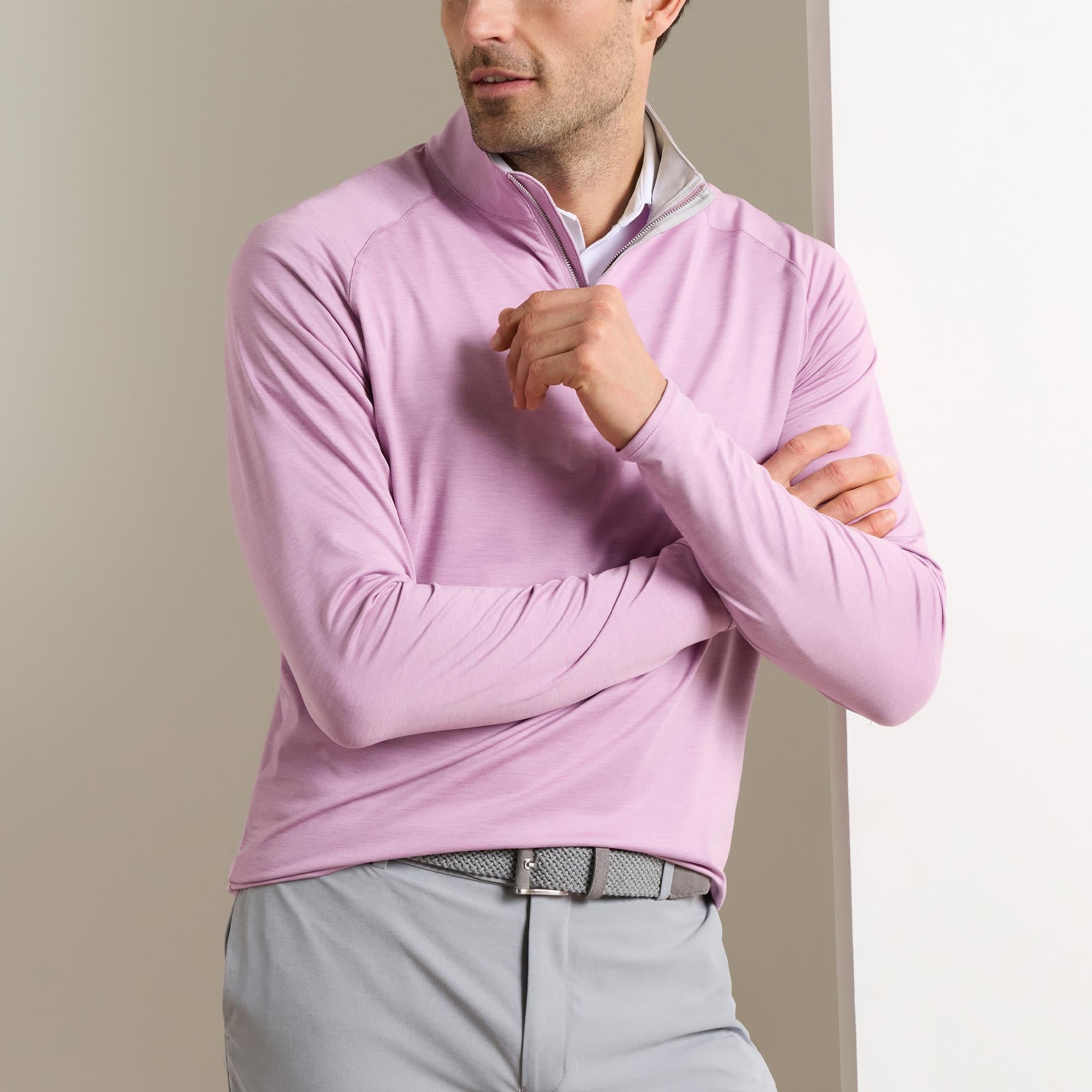 Peter Millar Stealth Performance Quarter Zip Mens Golf Mid Layer Soft Orchid