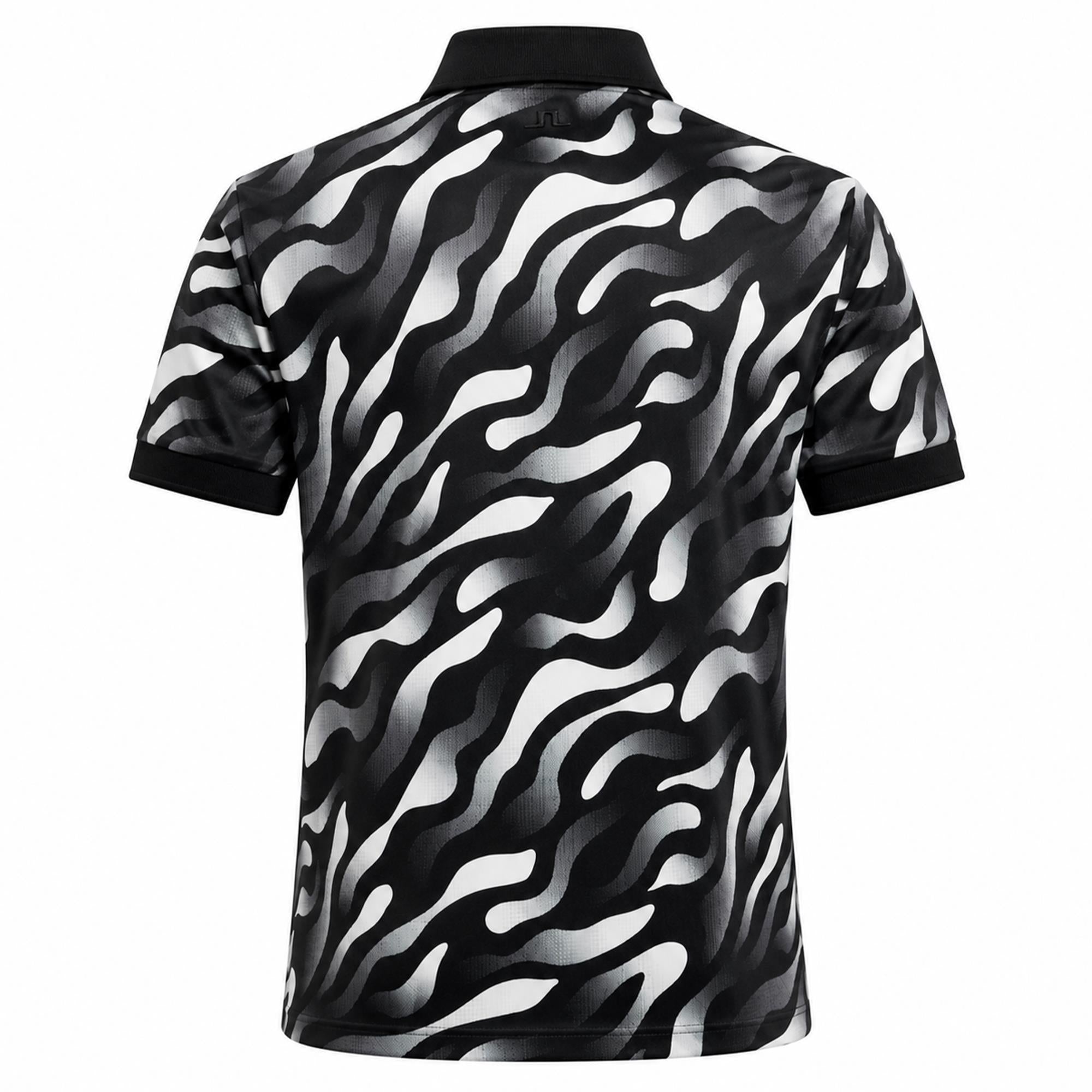 J Lindeberg Tour Tech Print Mens Golf Polo Shirt Bunker Fade Black Moonbeam