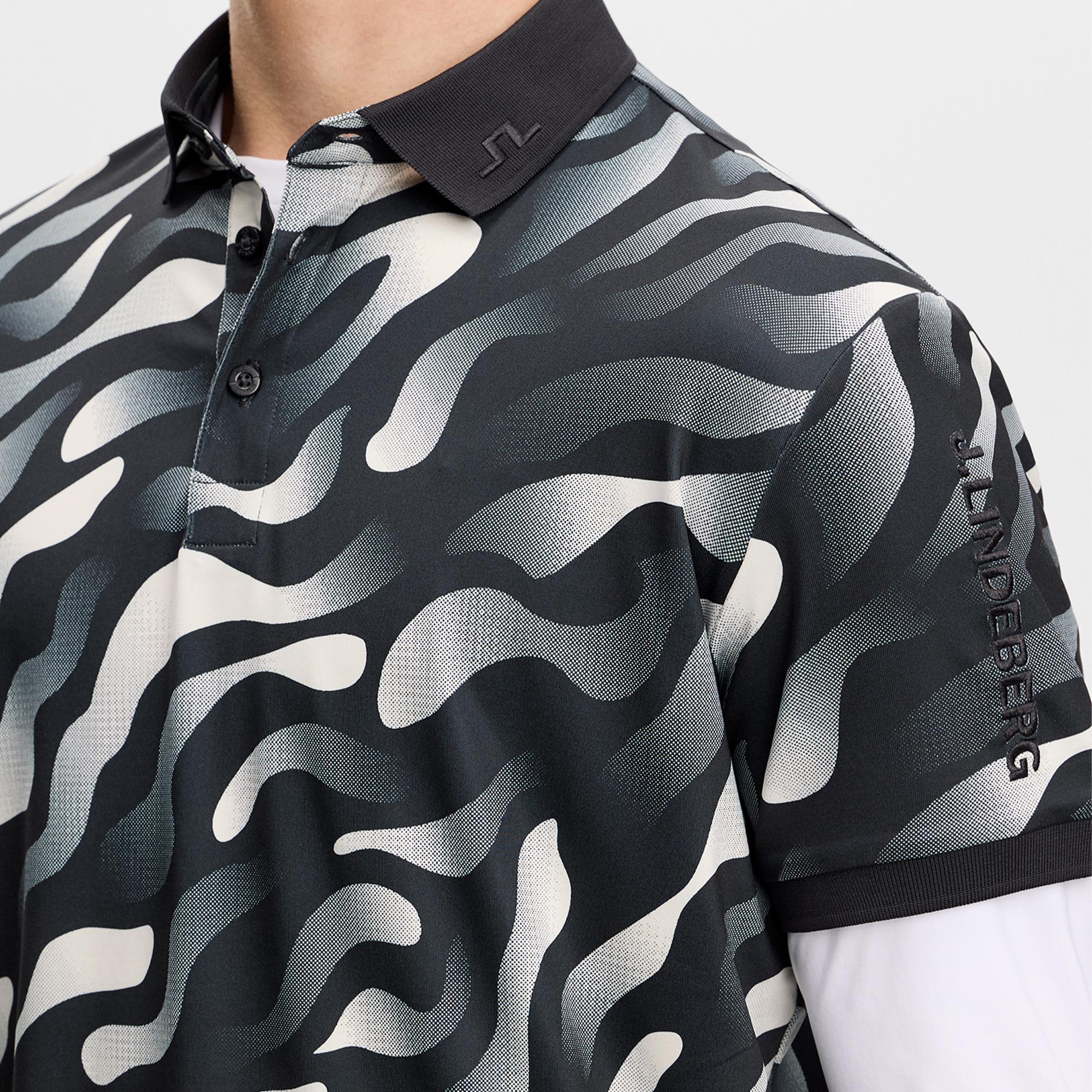 J Lindeberg Tour Tech Print Mens Golf Polo Shirt Bunker Fade Black Moonbeam