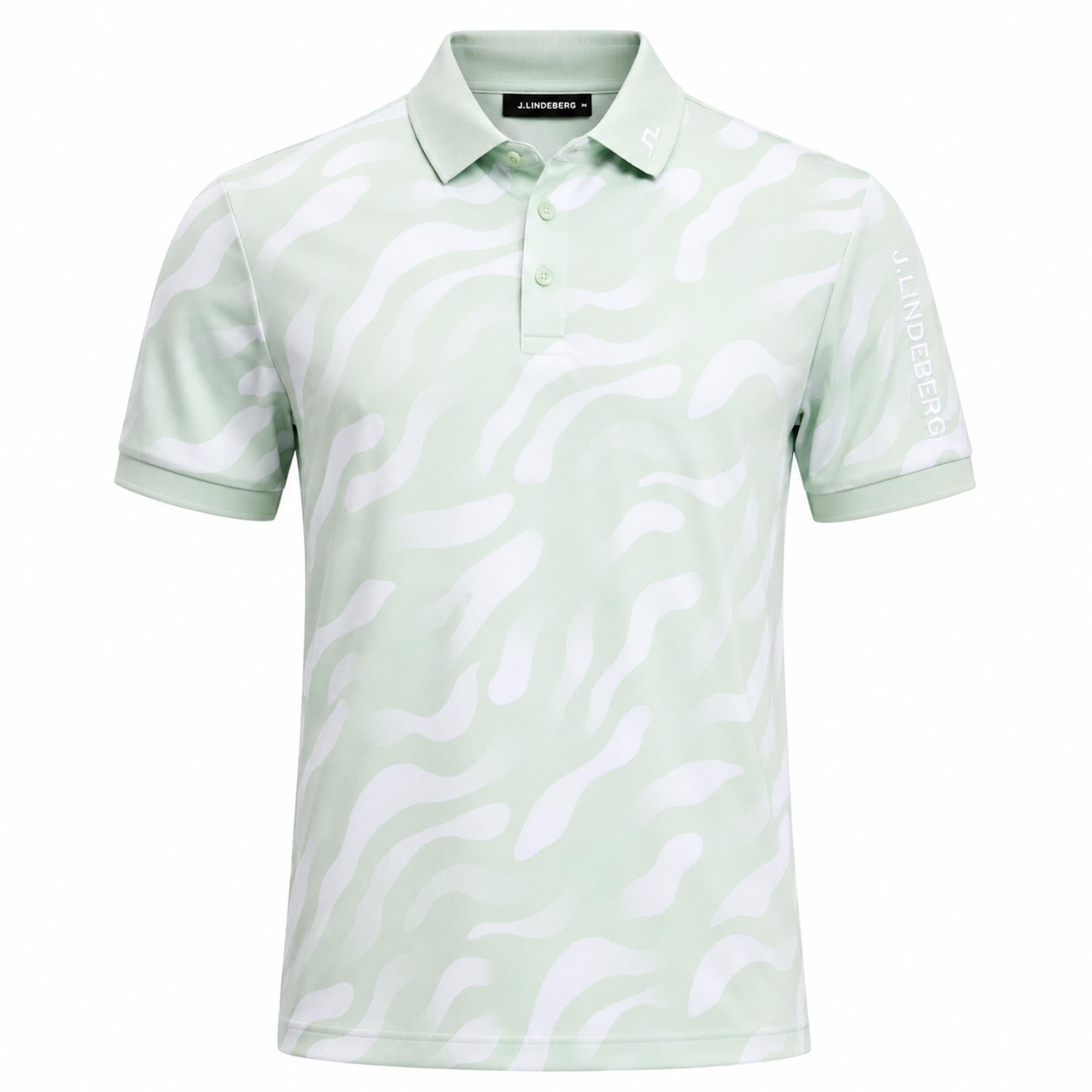 J Lindeberg Tour Tech Print Mens Golf Polo Shirt Bunker Fade Subtle Green white