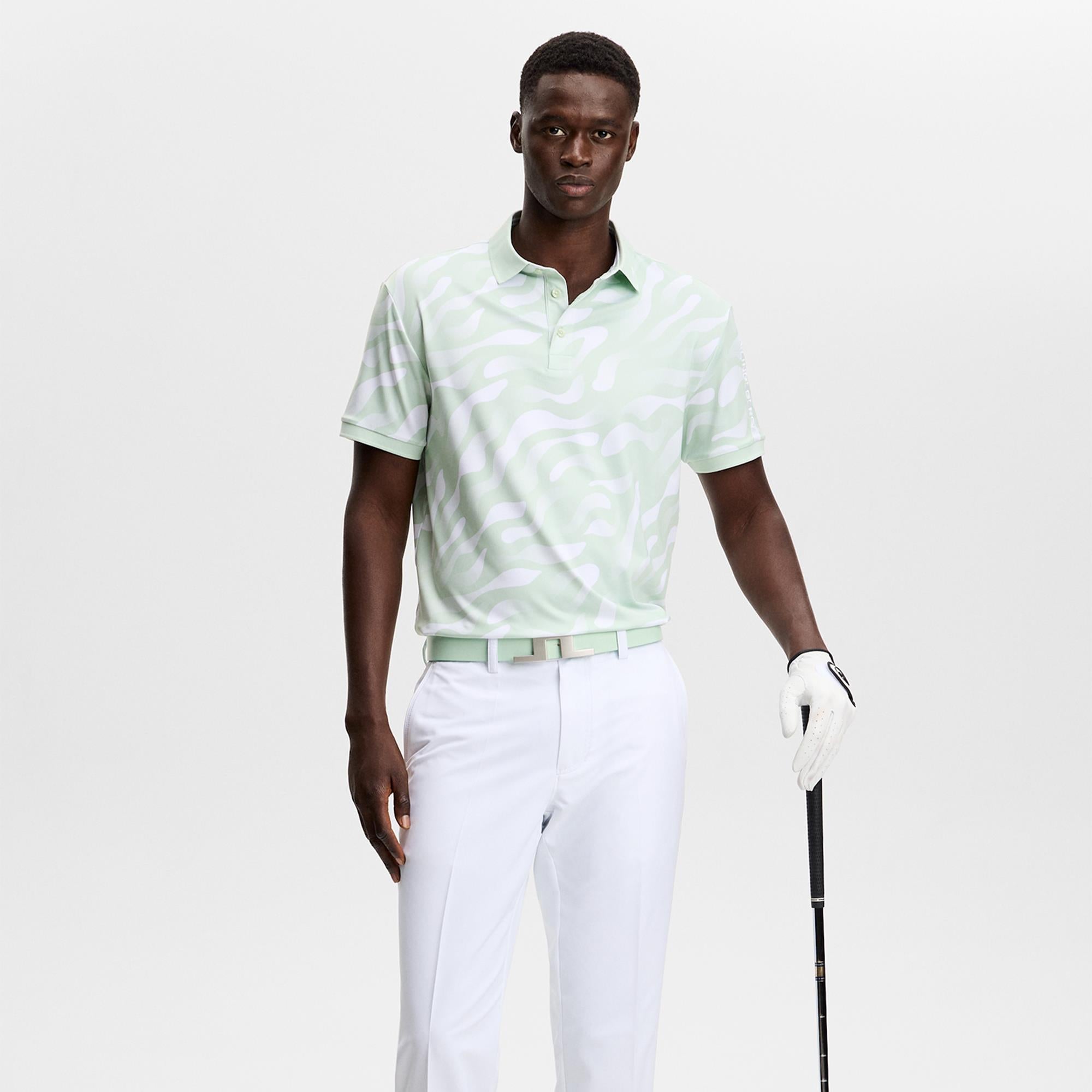 J Lindeberg Tour Tech Print Mens Golf Polo Shirt Bunker Fade Subtle Green white