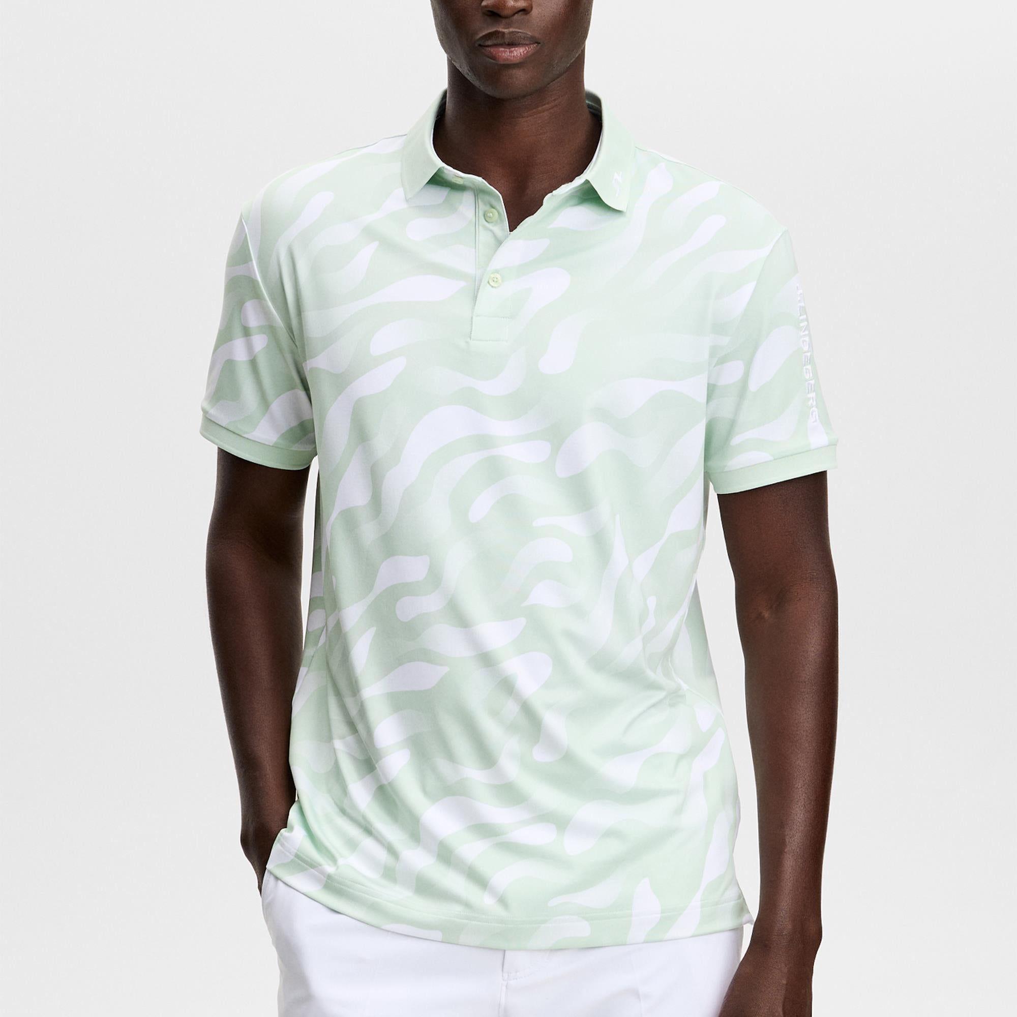 J Lindeberg Tour Tech Print Mens Golf Polo Shirt Bunker Fade Subtle Green white