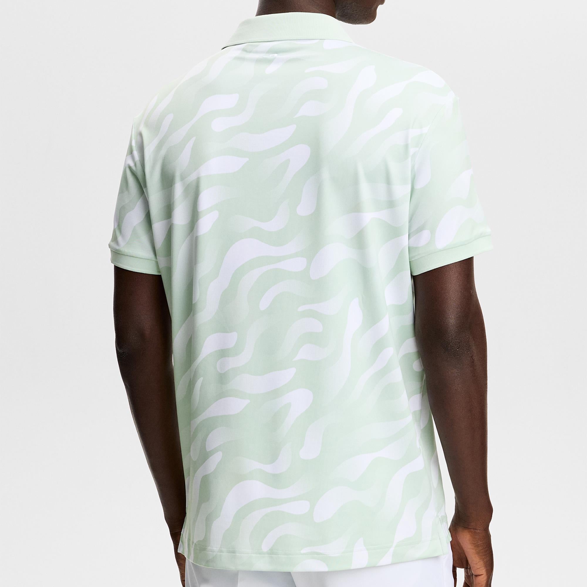 J Lindeberg Tour Tech Print Mens Golf Polo Shirt Bunker Fade Subtle Green white