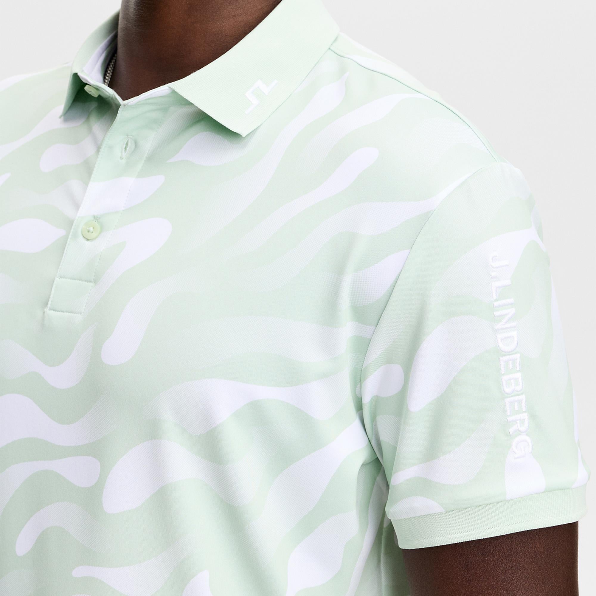 J Lindeberg Tour Tech Print Mens Golf Polo Shirt Bunker Fade Subtle Green white