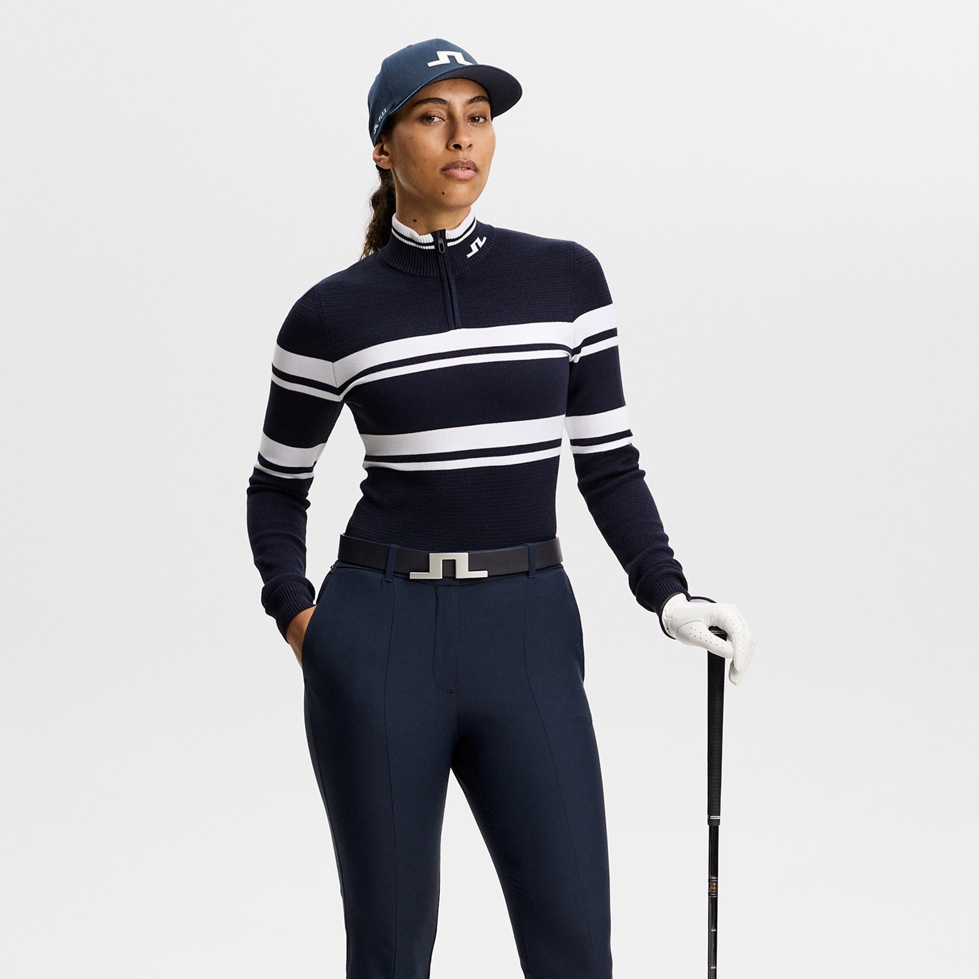 J Lindeberg Ariadne Knit Ladies Quarter Zip Golf Sweater Navy