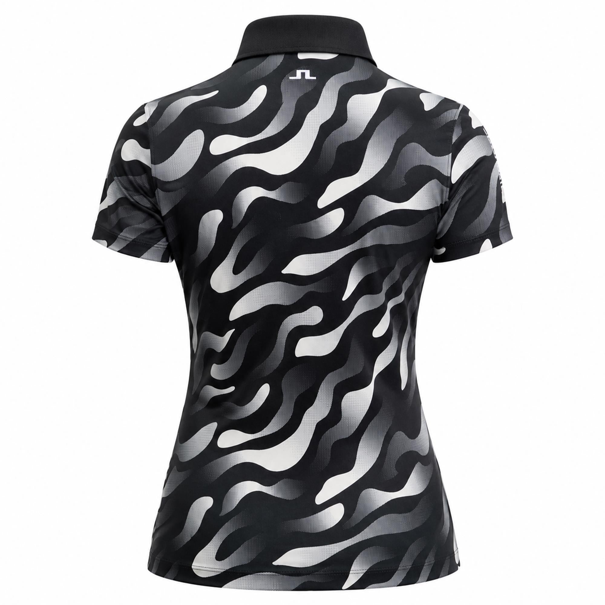 J Lindeberg Tour Tech Print Ladies Golf Polo Shirt Bunker Fade Black Moonbeam