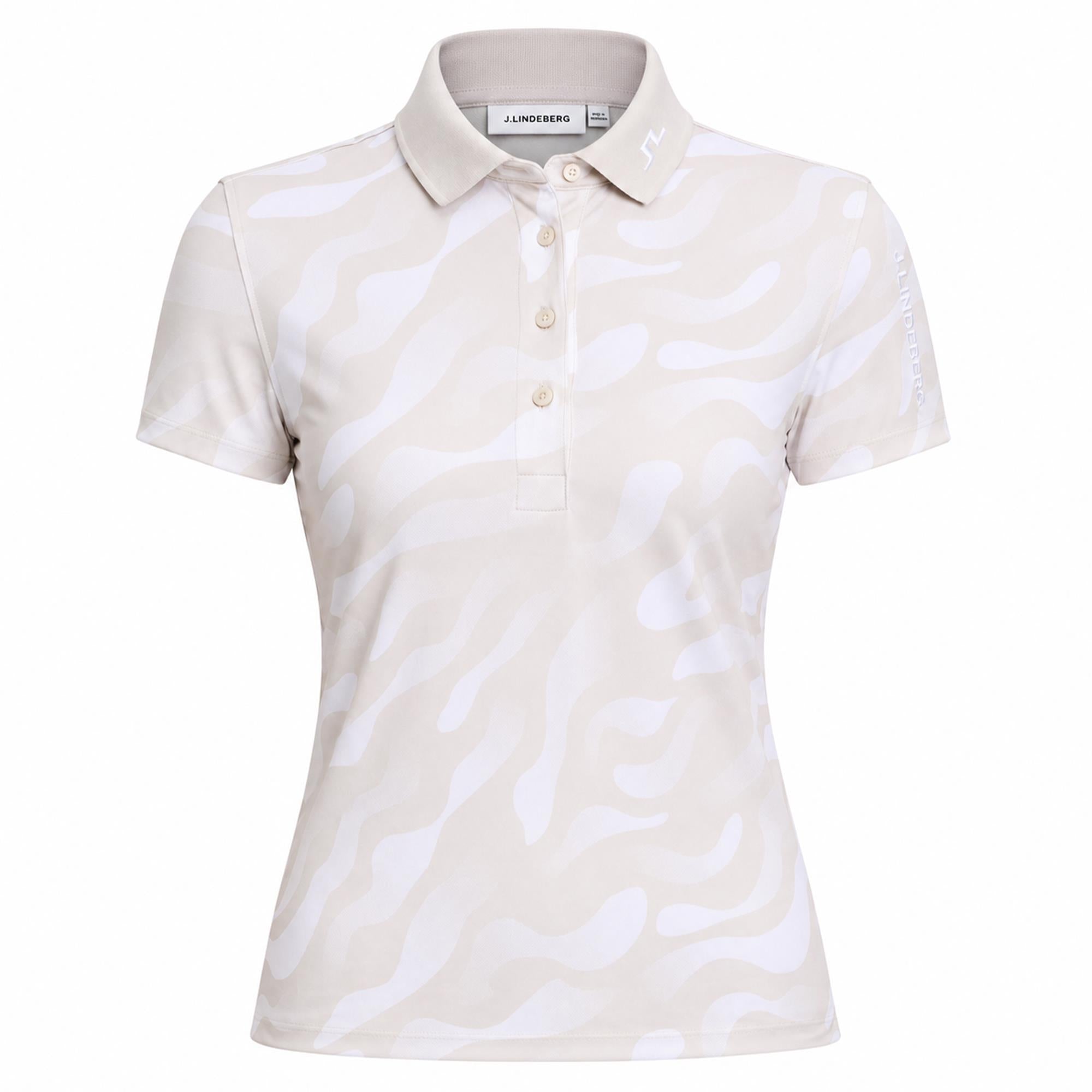 J Lindeberg Tour Tech Print Ladies Golf Polo Shirt Bunker Fade Moonbeam White