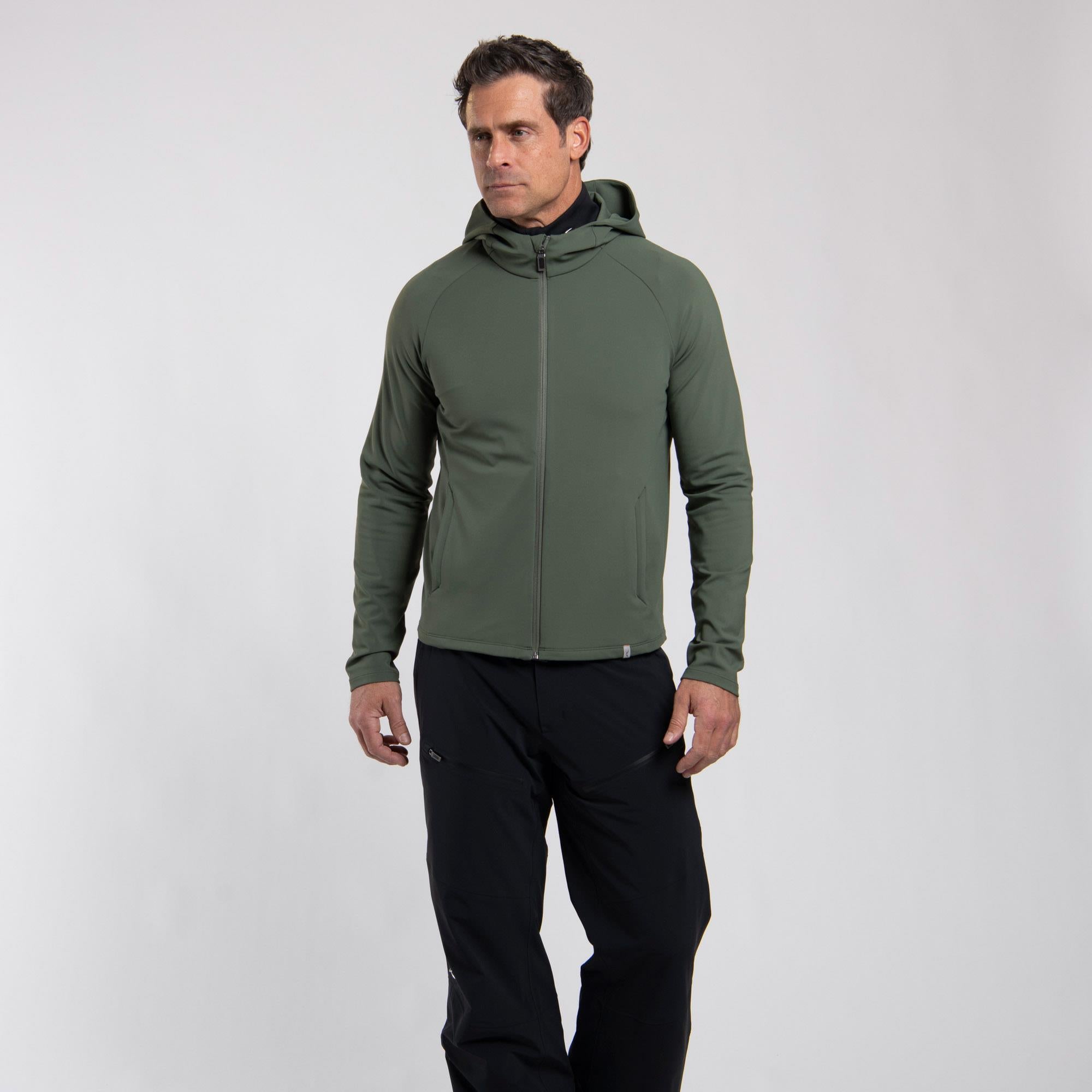 KJUS Charge Hooded Mens Golf Mid Layer Green Slate