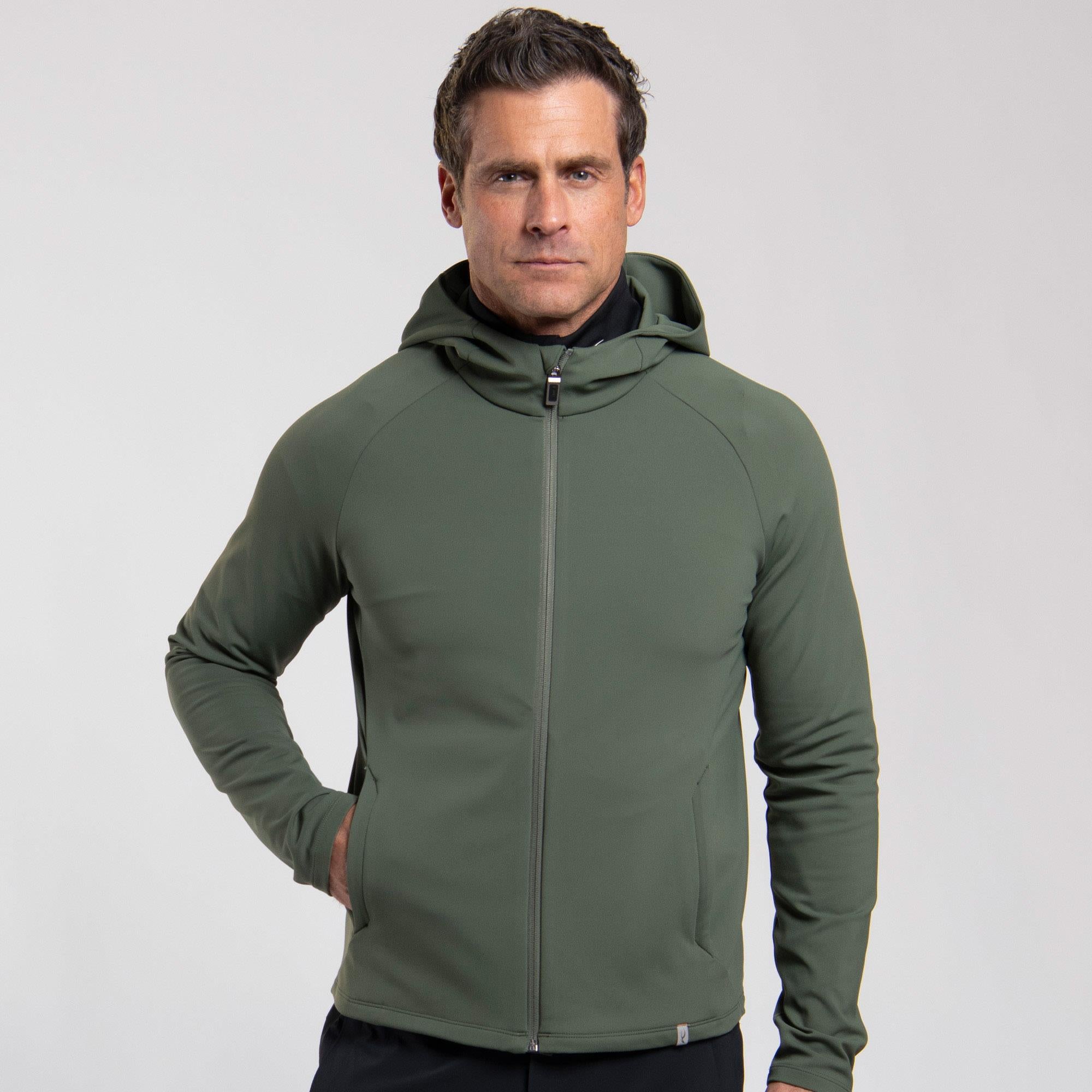 KJUS Charge Hooded Mens Golf Mid Layer Green Slate