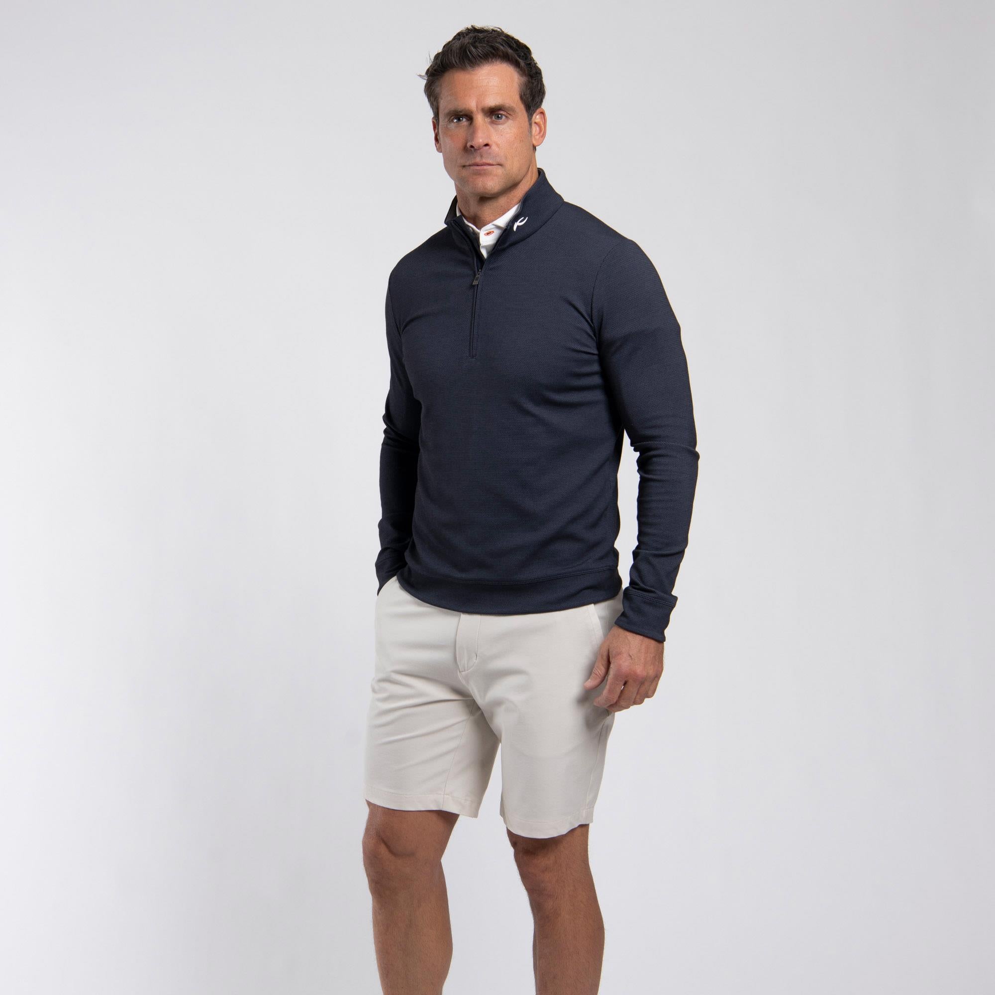 KJUS Essentials Half Zip Mens Golf Mid Layer Atlanta Blue/Pewter