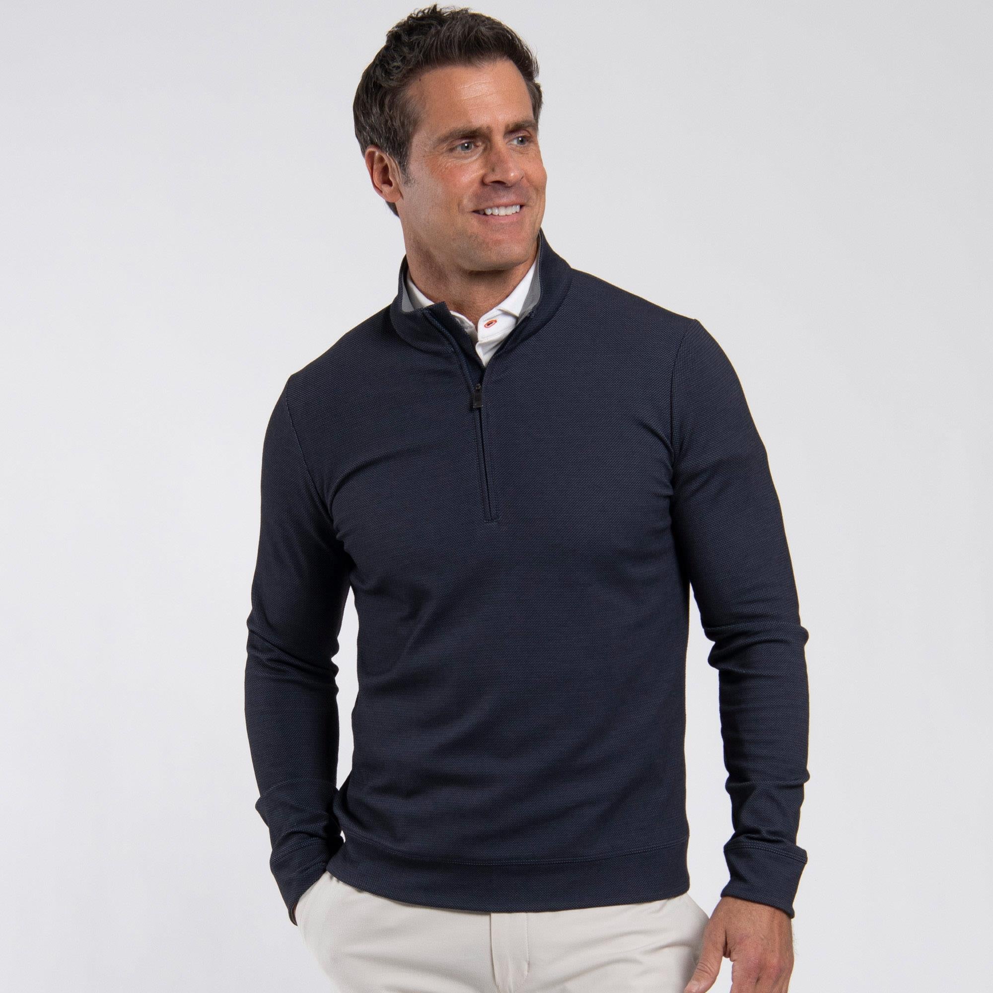 KJUS Essentials Half Zip Mens Golf Mid Layer Atlanta Blue/Pewter
