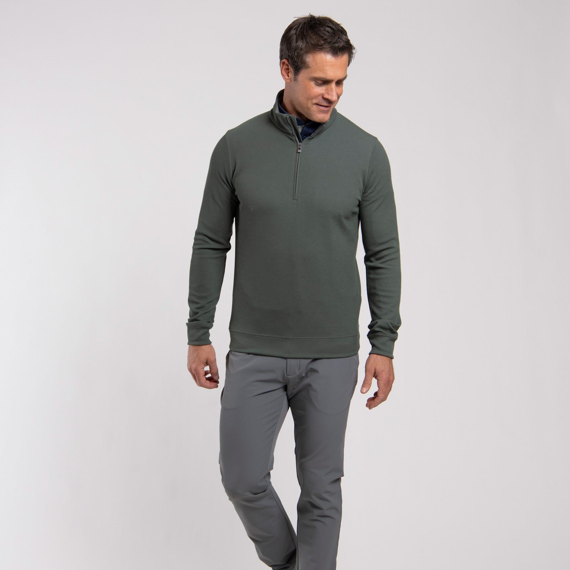 KJUS Essentials Half Zip Mens Golf Mid Layer Green Slate/Pewter