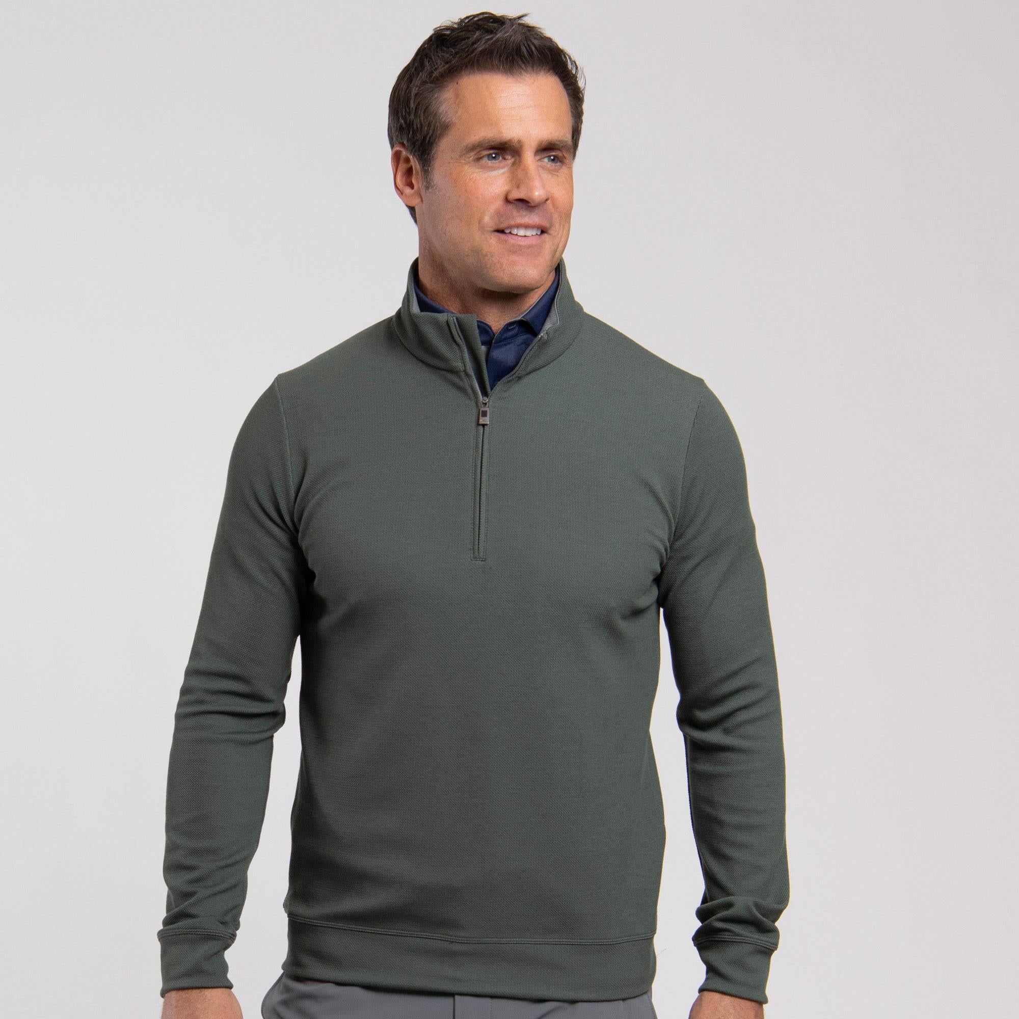 KJUS Essentials Half Zip Mens Golf Mid Layer Green Slate/Pewter