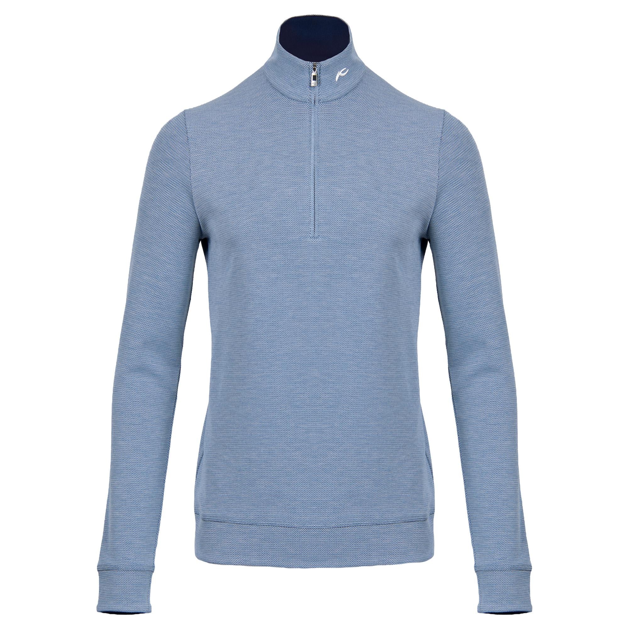 KJUS Essentials Half Zip Mens Golf Mid Layer Vapor Blue/Atlanta Blue
