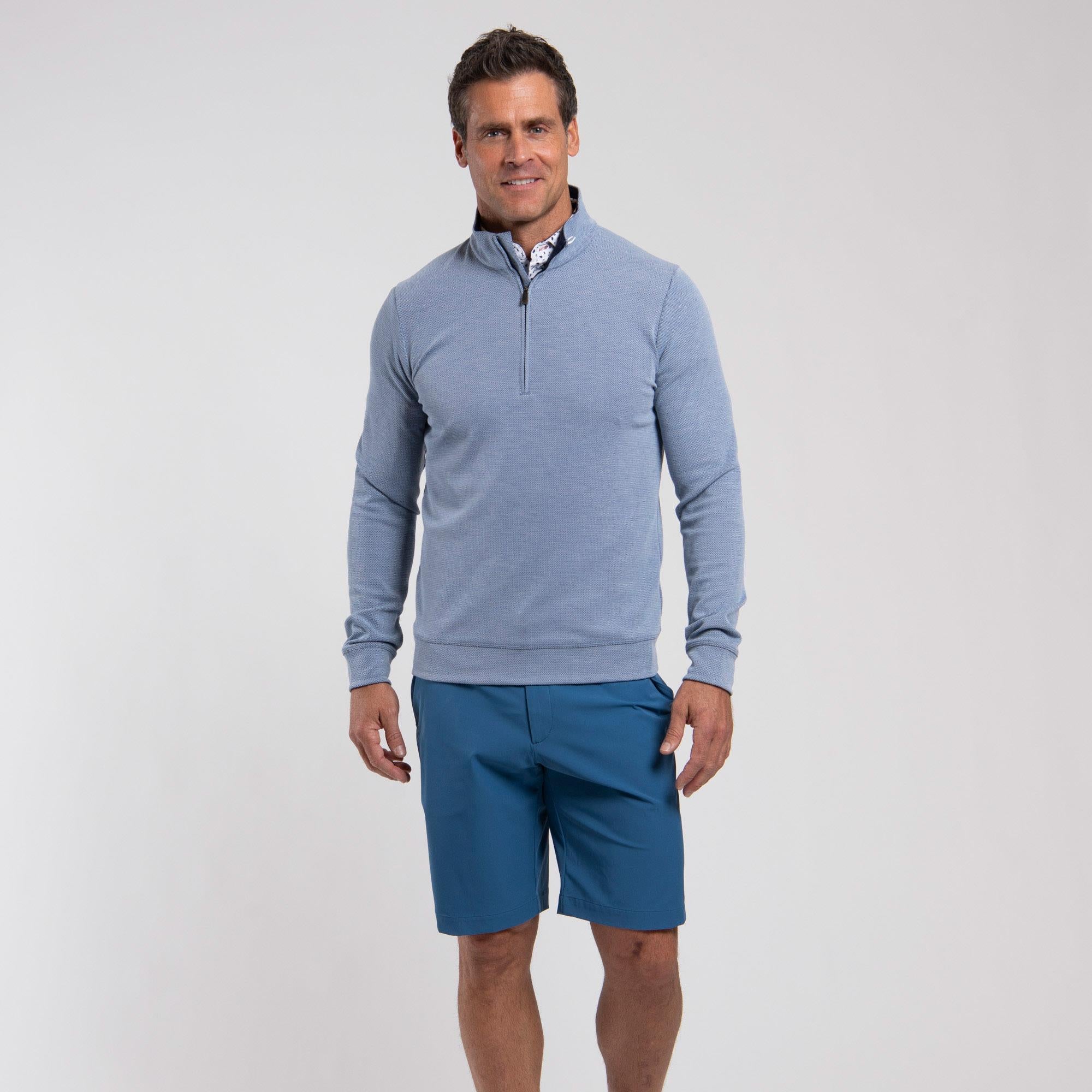 KJUS Essentials Half Zip Mens Golf Mid Layer Vapor Blue/Atlanta Blue