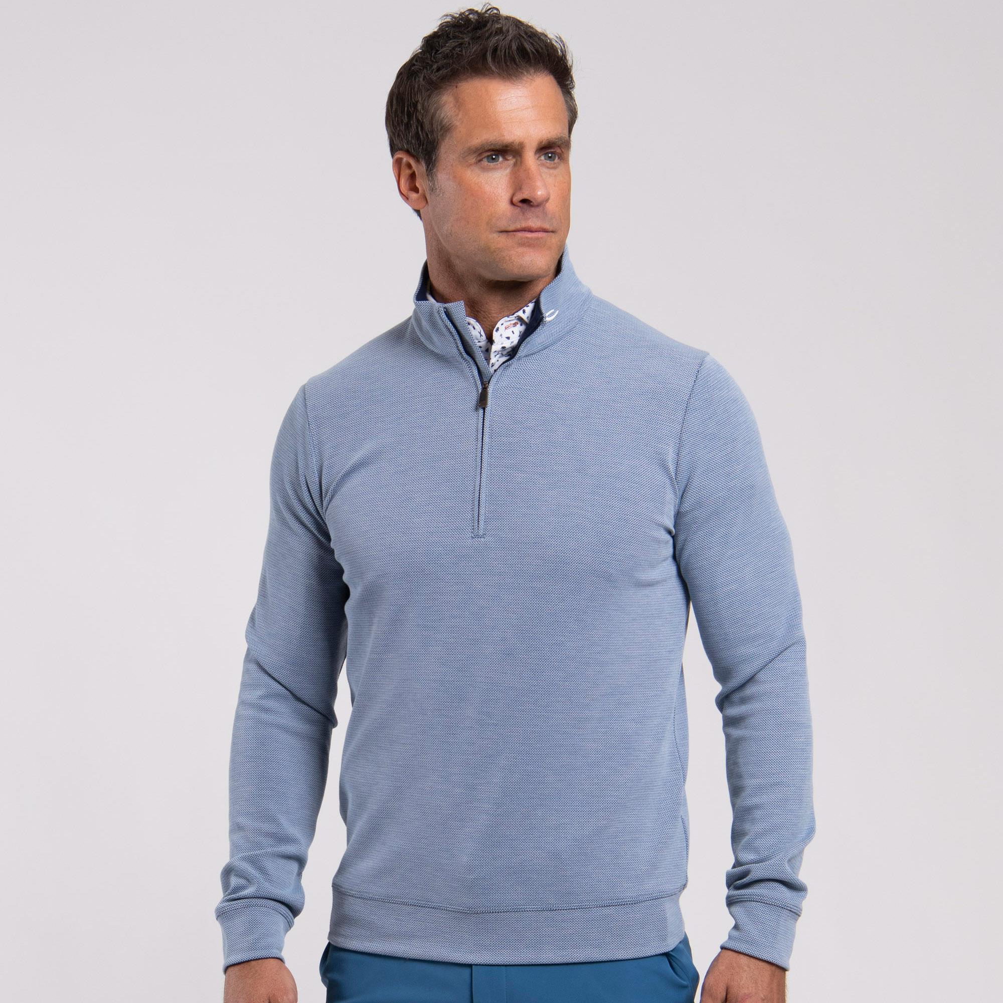 KJUS Essentials Half Zip Mens Golf Mid Layer Vapor Blue/Atlanta Blue
