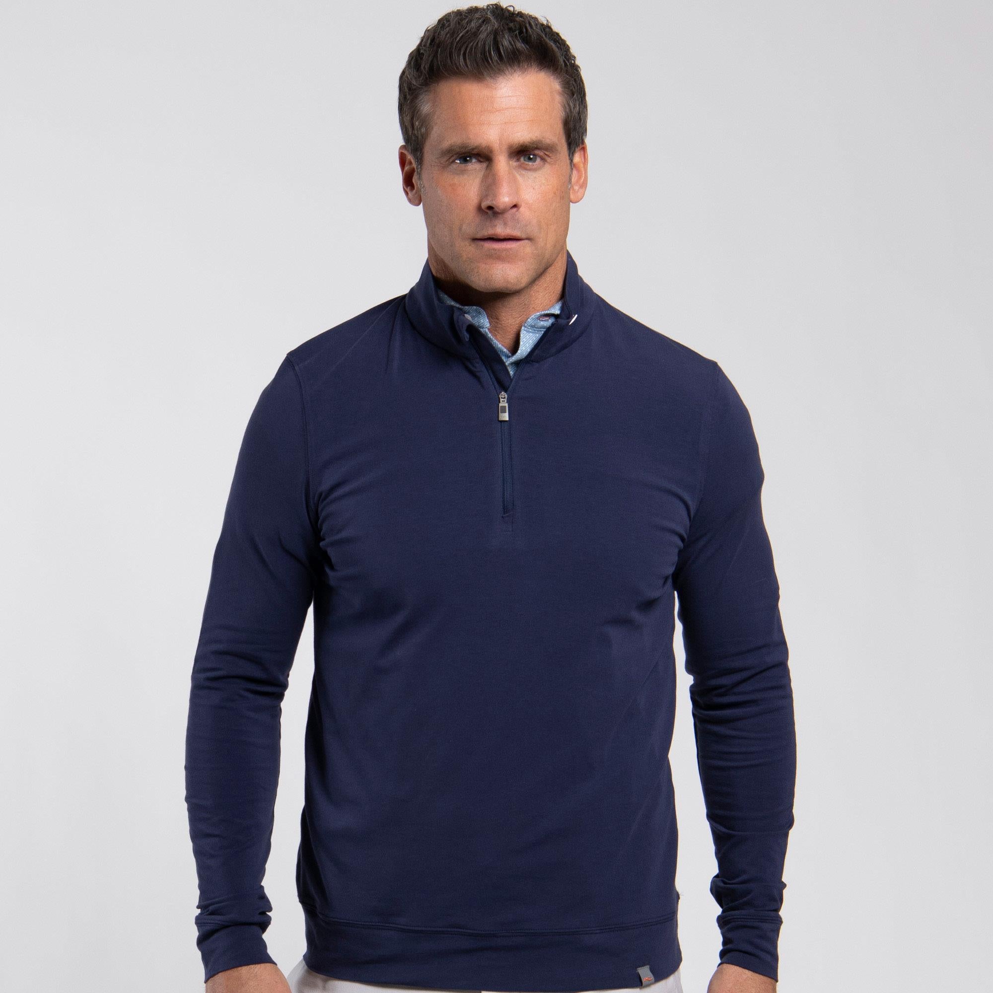 KJUS Hollow Pima Half Zip Mens Golf Mid Layer Atlanta Blue