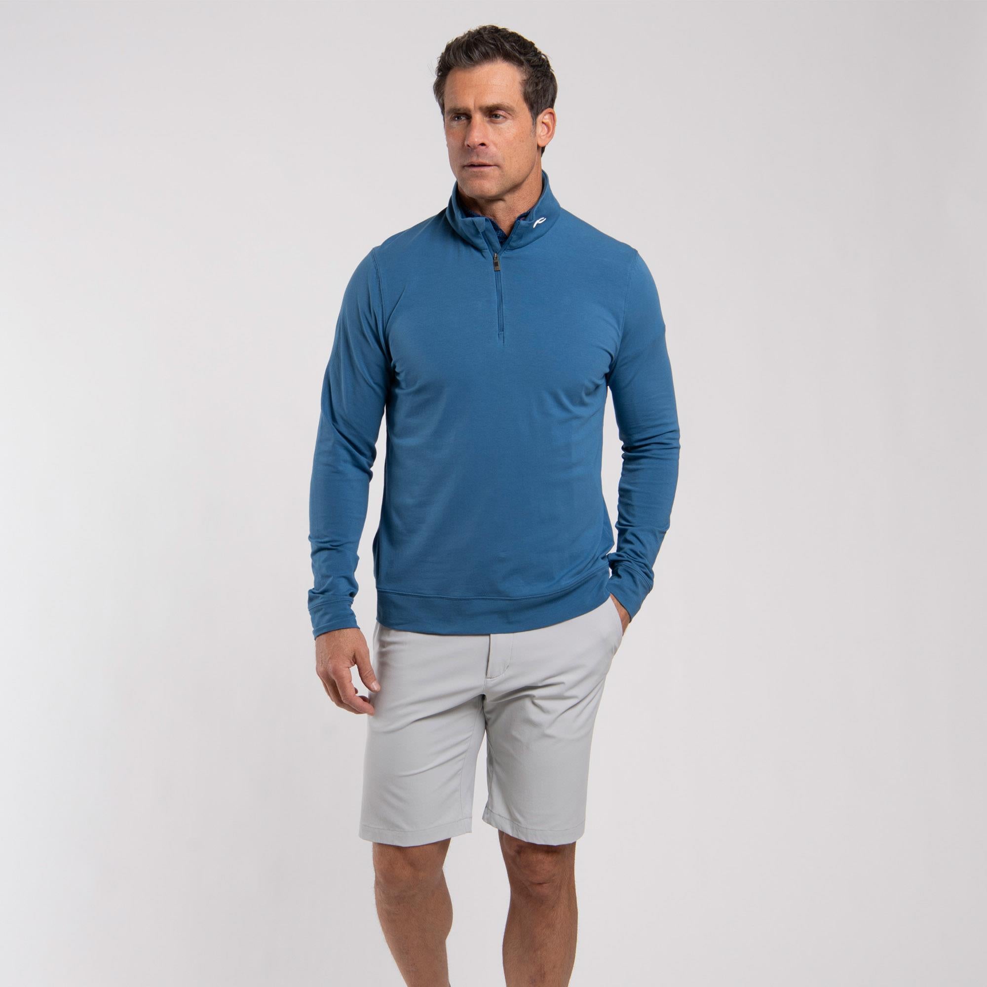 KJUS Hollow Pima Half Zip Mens Golf Mid Layer Maritime