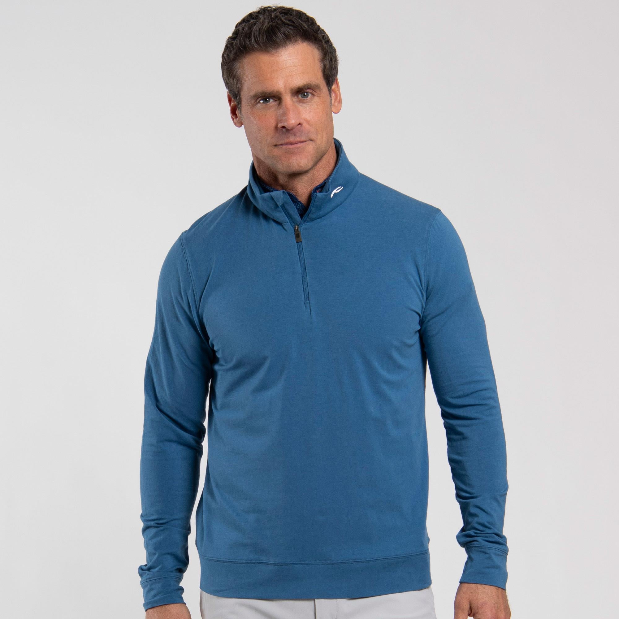 KJUS Hollow Pima Half Zip Mens Golf Mid Layer Maritime