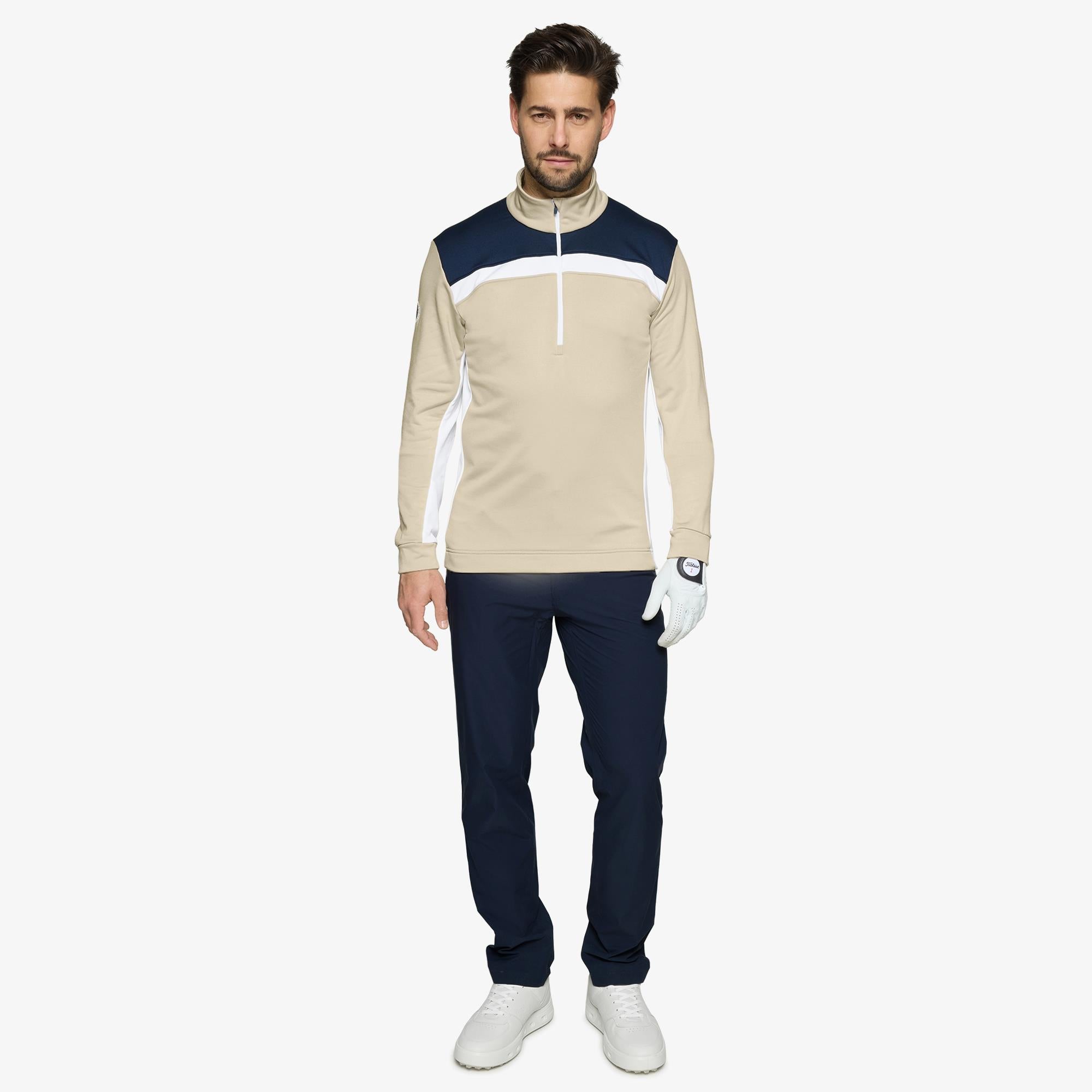 Galvin Green Dean Insula Mens Golf Mid Layer Sand/Navy