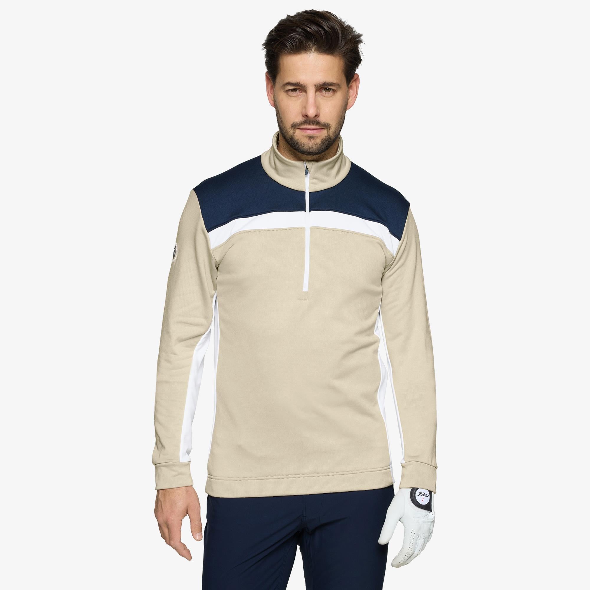 Galvin Green Dean Insula Mens Golf Mid Layer Sand/Navy