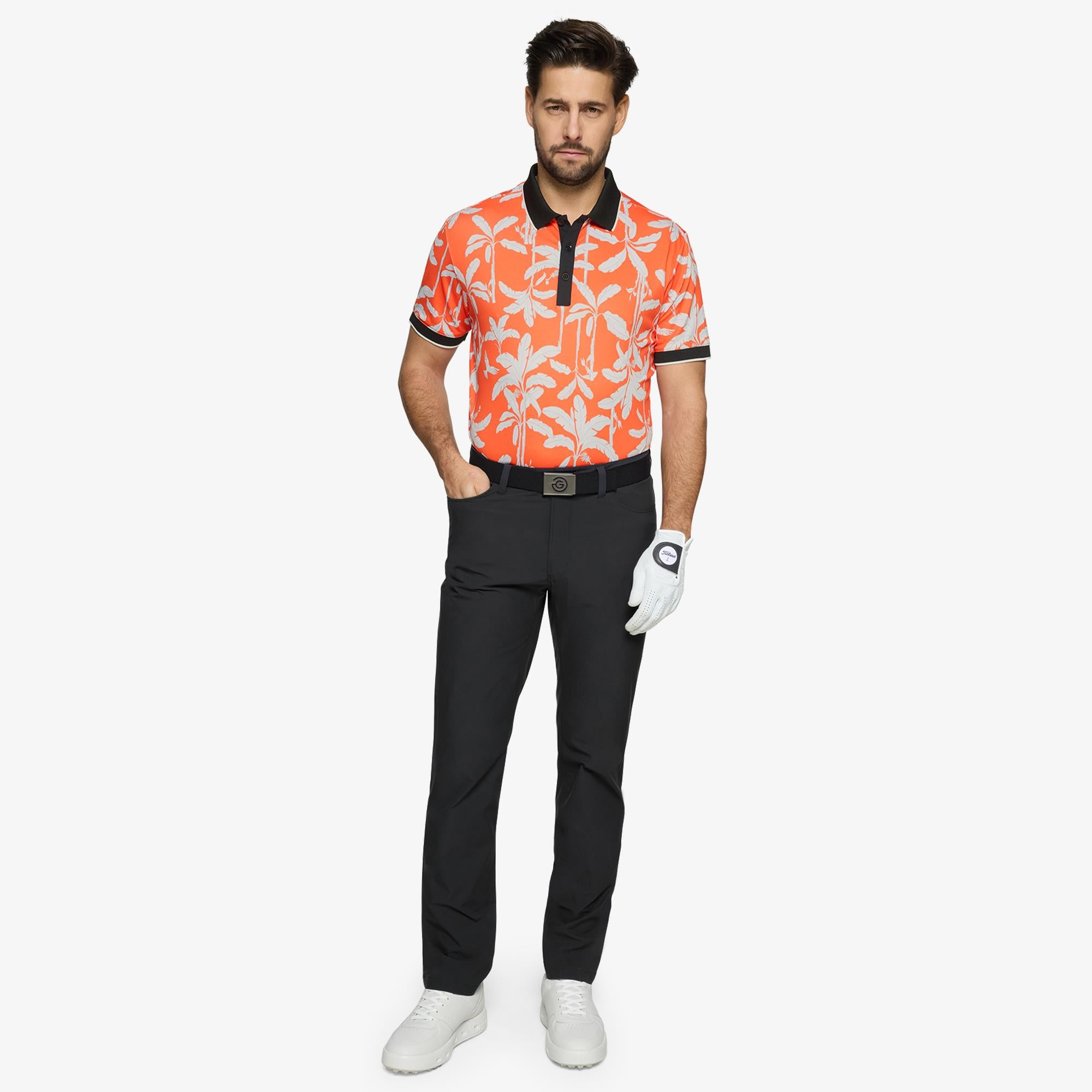 Galvin Green Merry Ventil8+ Mens Golf Polo Shirt Orange/Black