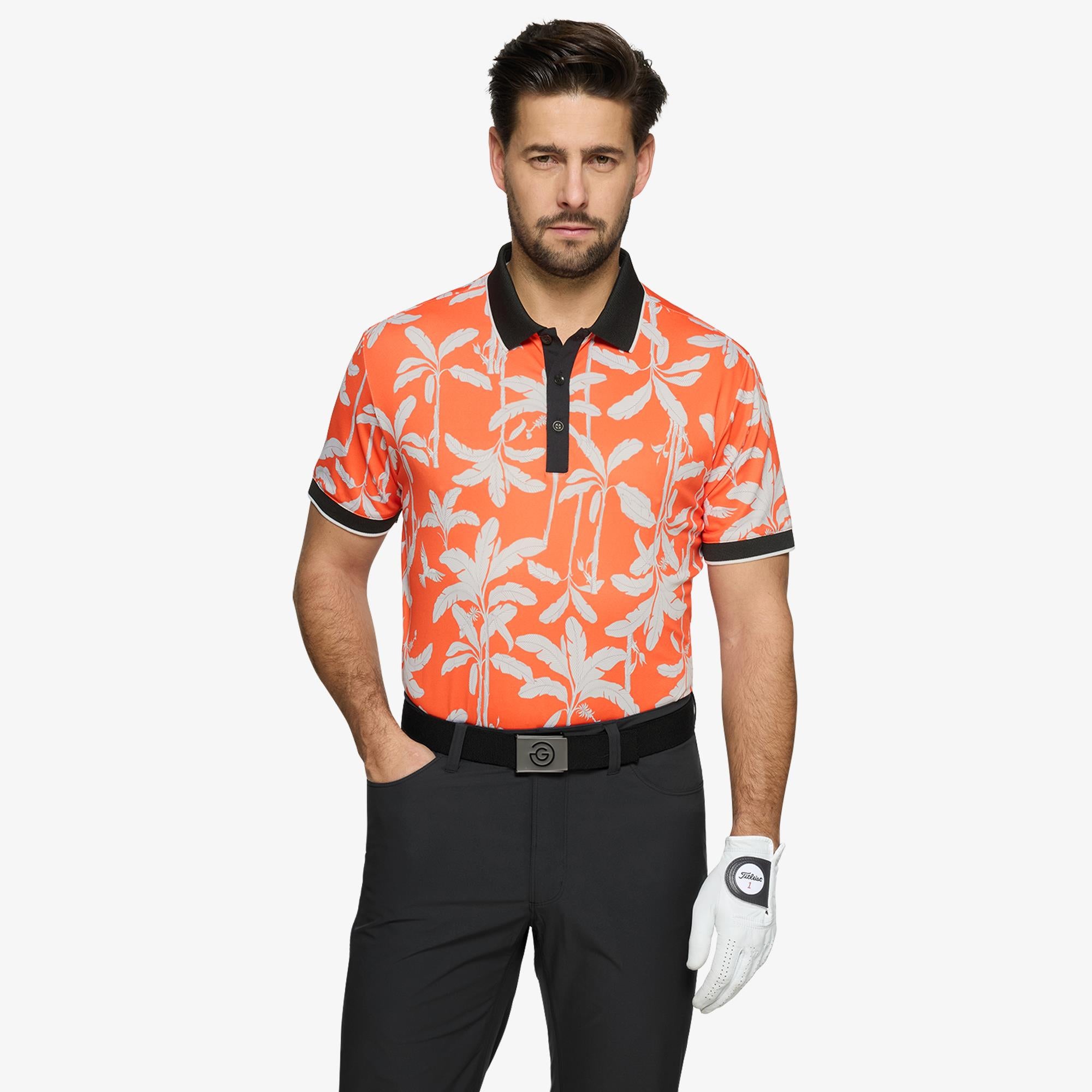 Galvin Green Merry Ventil8+ Mens Golf Polo Shirt Orange/Black