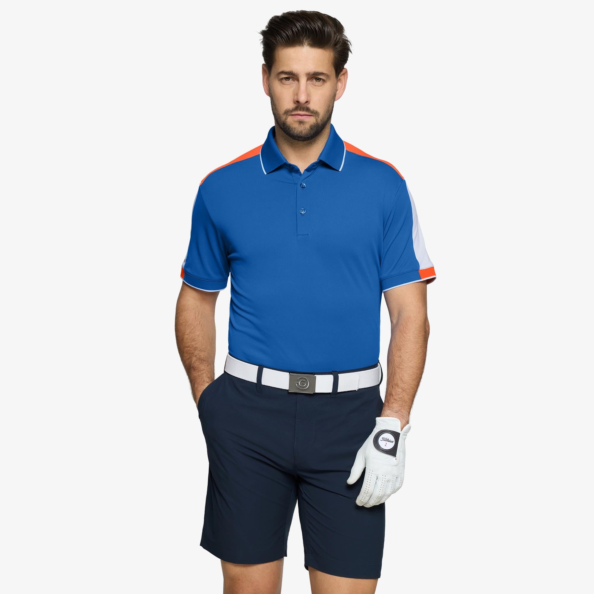 Galvin Green Mulligan Ventil8+ Mens Golf Polo Shirt Royal Blue/White/Orange