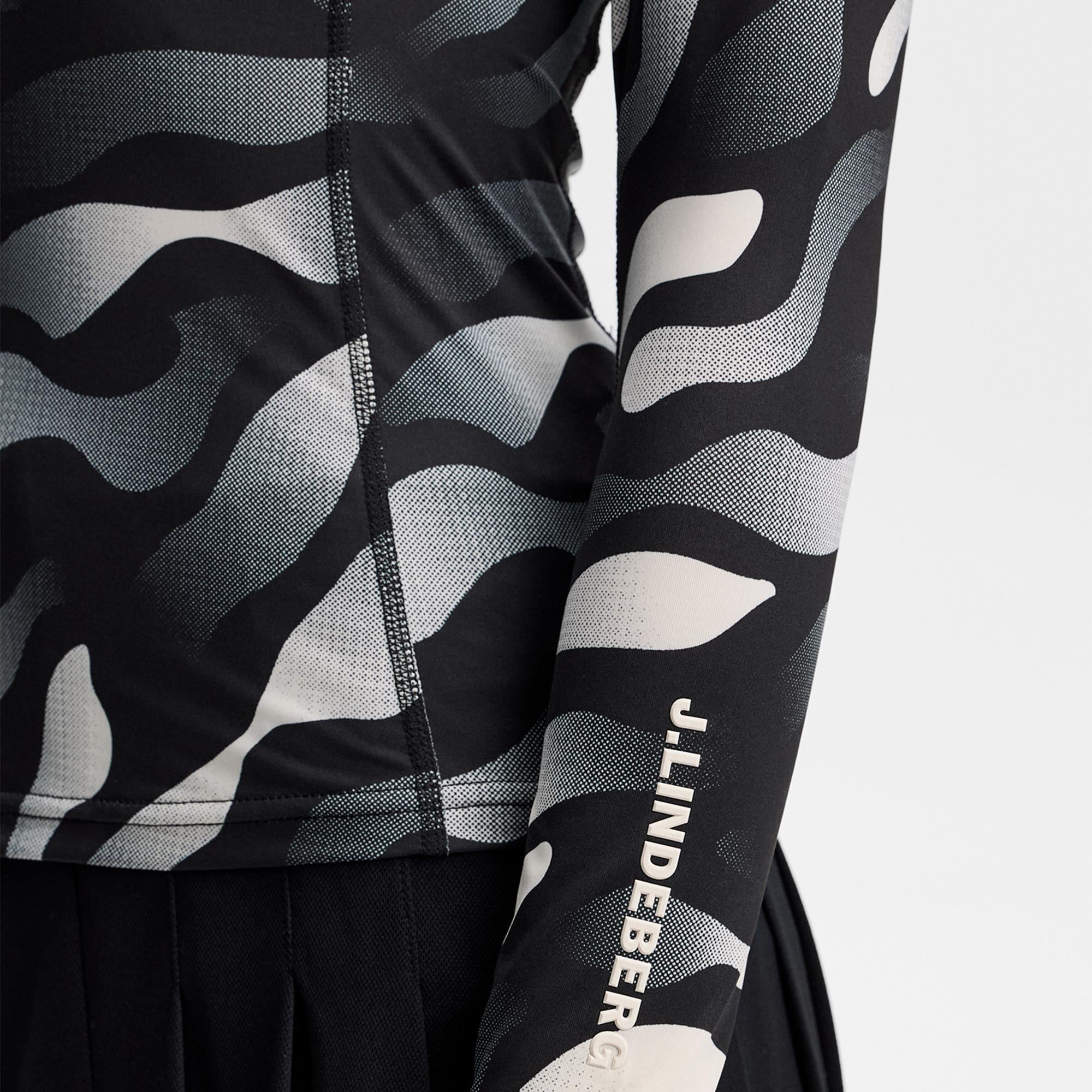 J Lindeberg Ella Print Ladies Compression Golf Top Bunker Fade Black Moonbeam