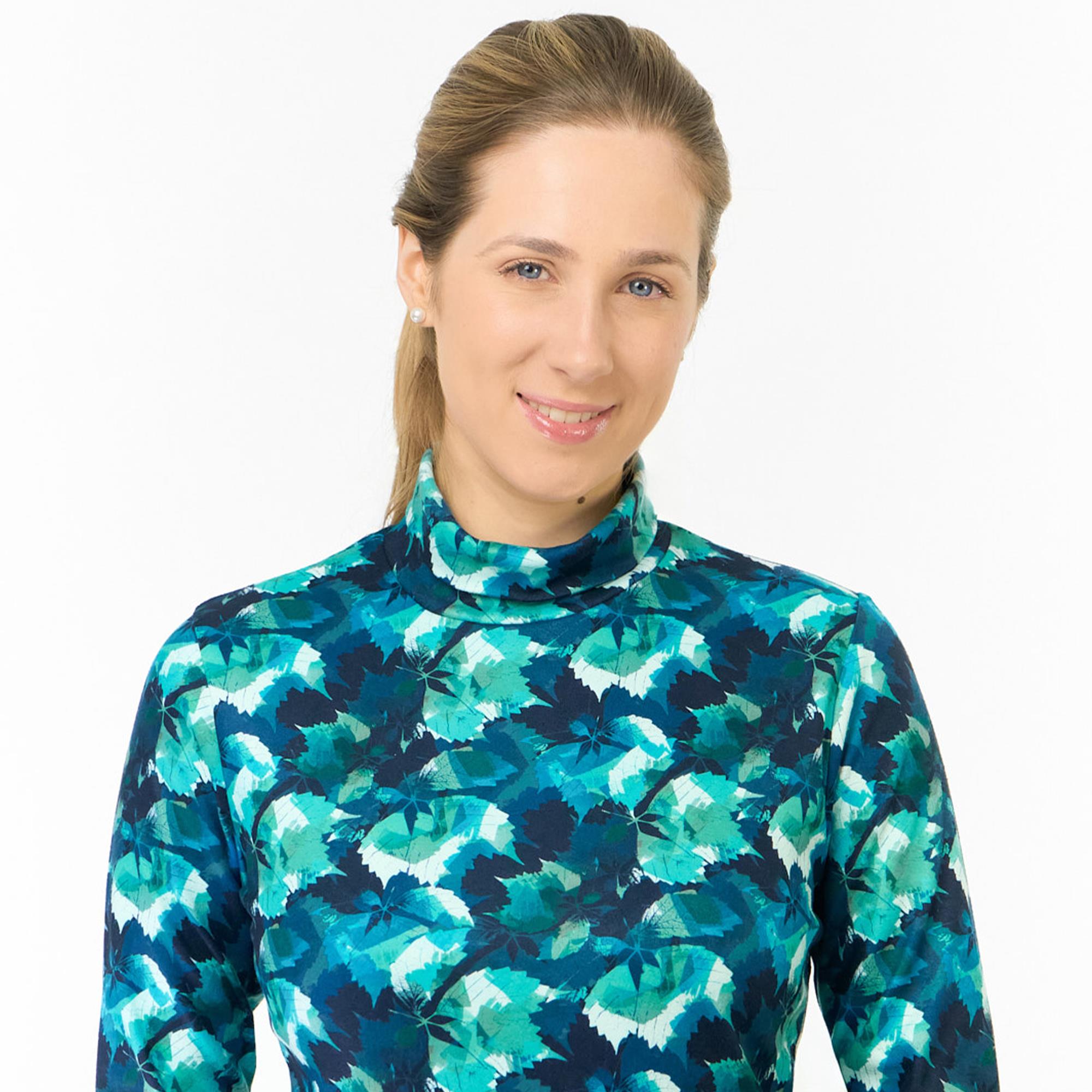 Pure Golf Amy Printed Ladies Golf Roll Neck Leaf Lagoon