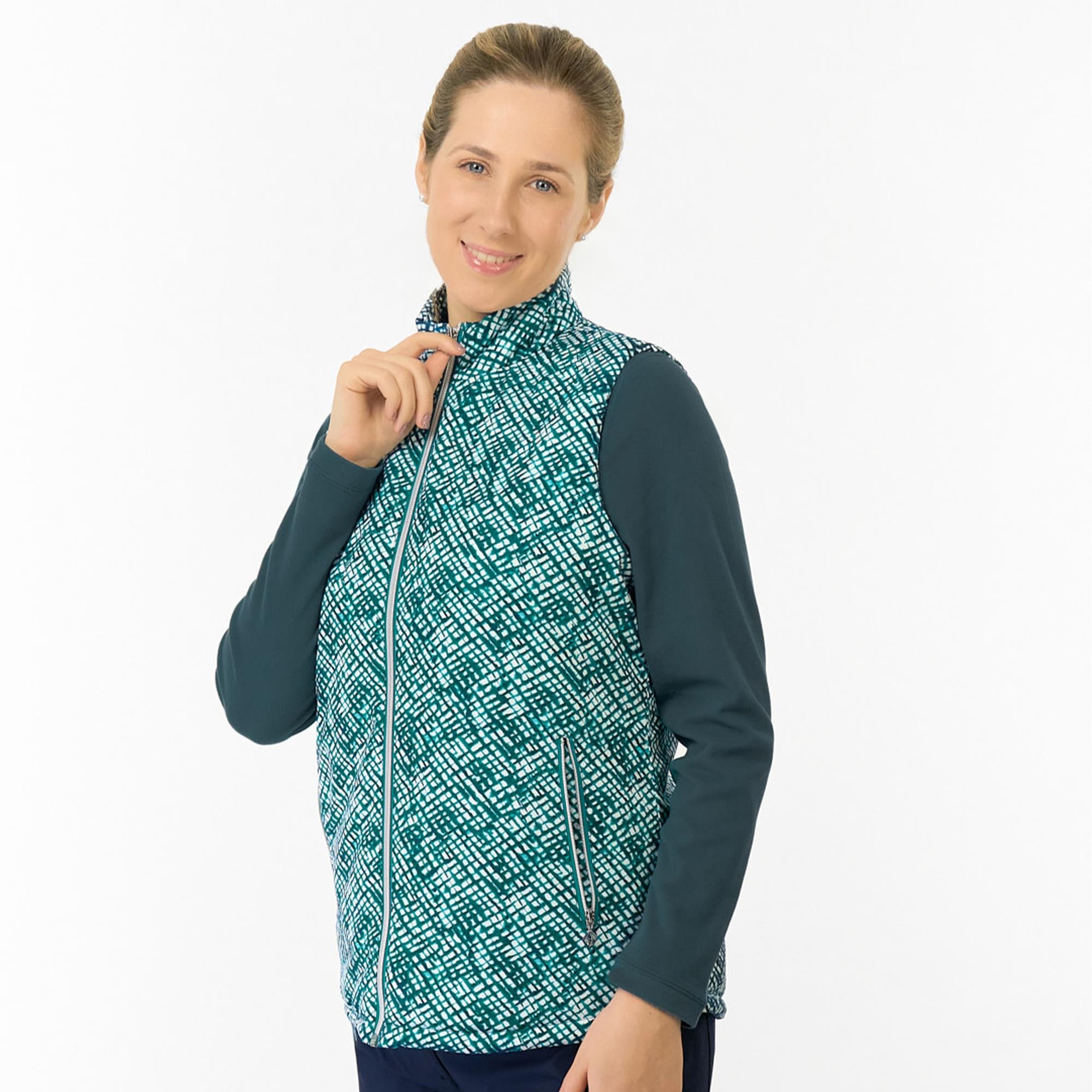 Pure Golf Kimberly Printed Ladies Golf Gilet Teal Crosshatch