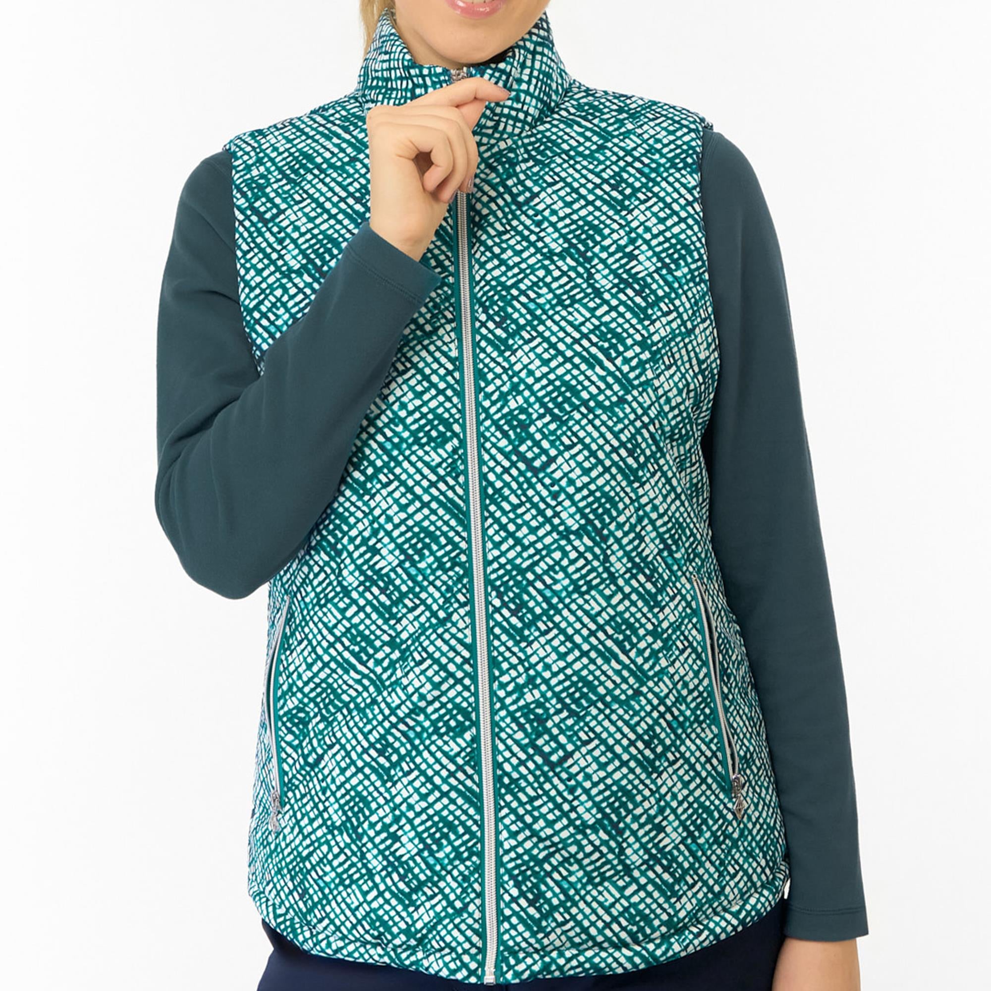 Pure Golf Kimberly Printed Ladies Golf Gilet Teal Crosshatch