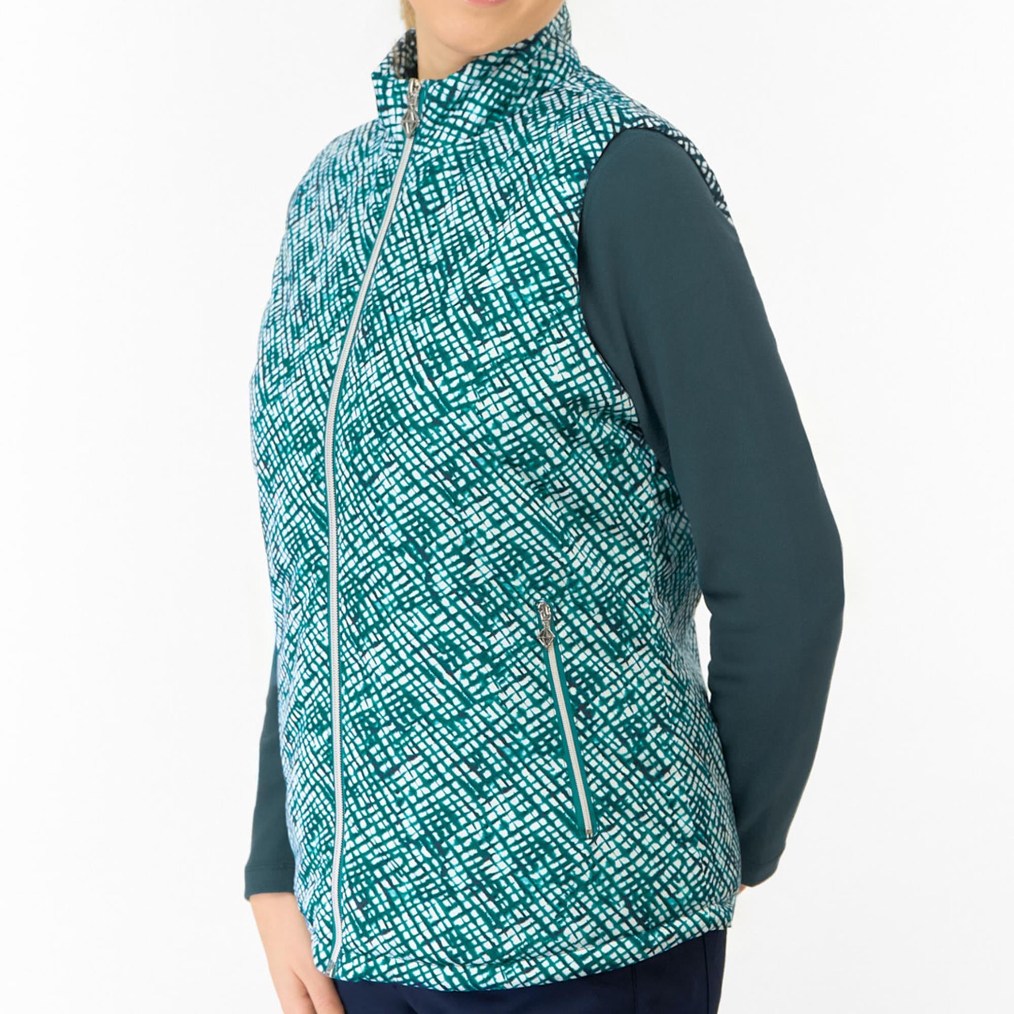 Pure Golf Kimberly Printed Ladies Golf Gilet Teal Crosshatch