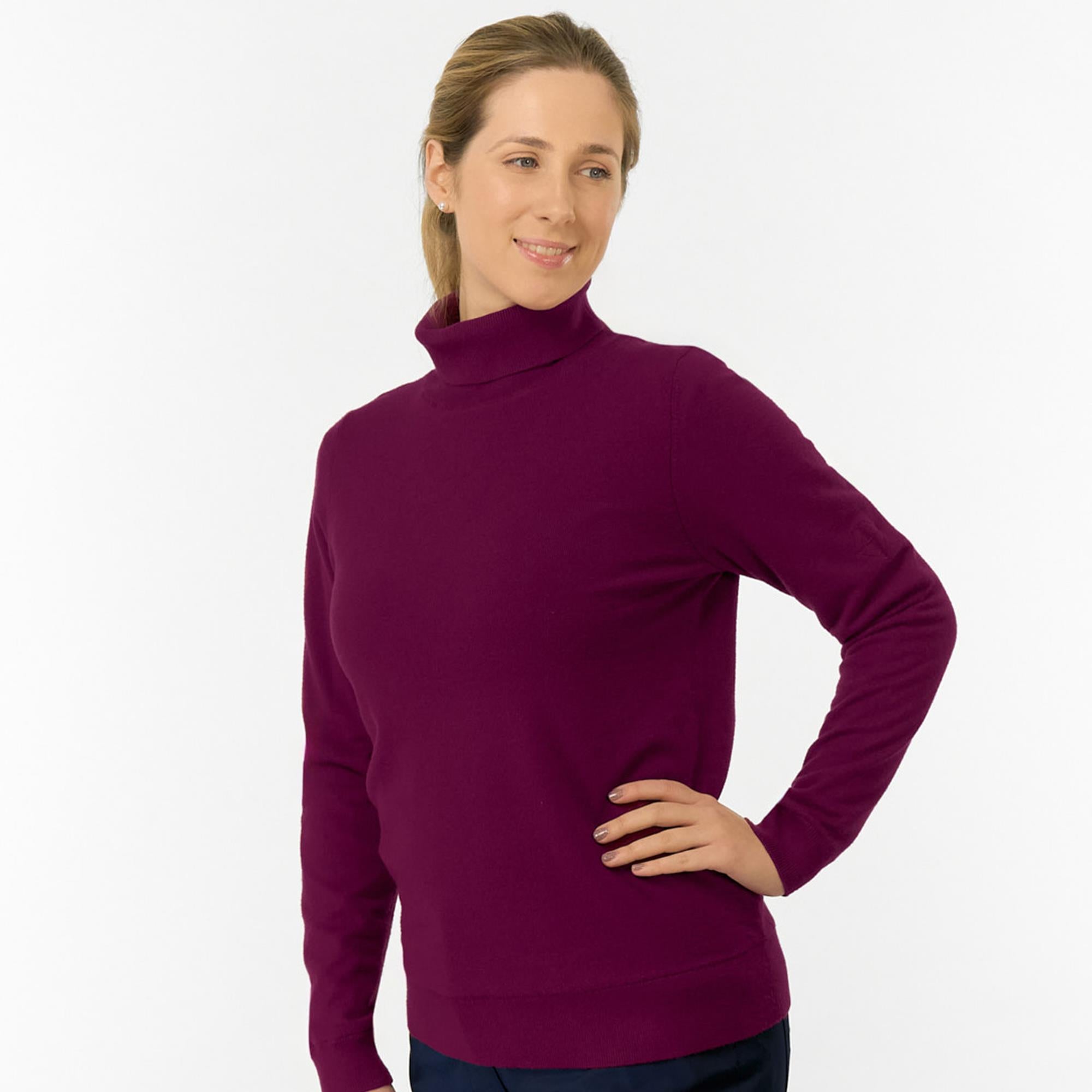 Pure Golf Sarah Super Soft Roll Neck Faux Fur Lining Ladies Pullover Morello Cherry