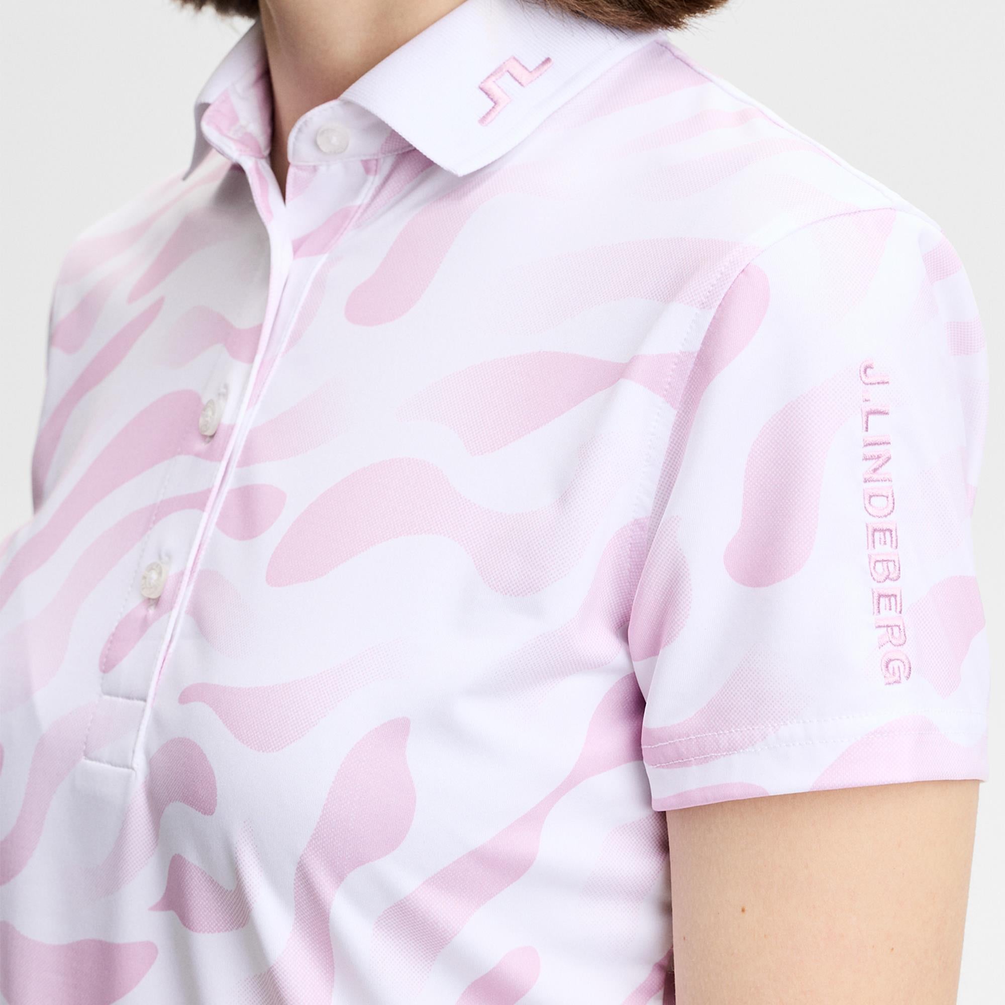 J Lindeberg Tour Tech Print Ladies Golf Polo Shirt Bunker Fade White Orchid