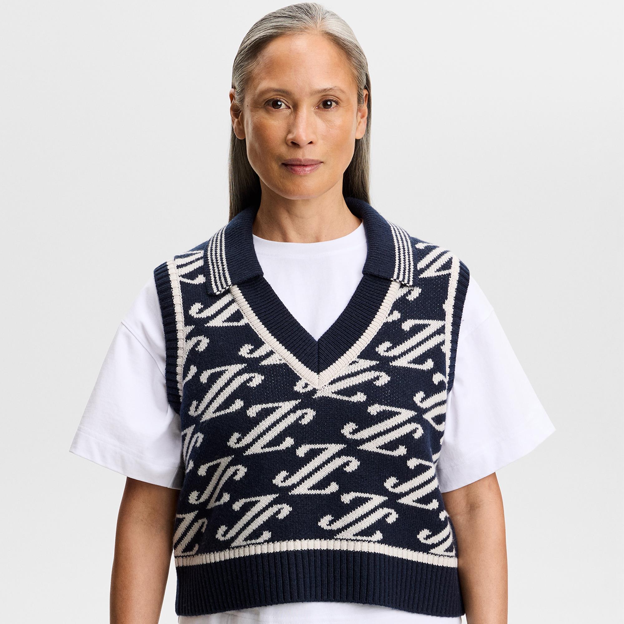 J Lindeberg Phoebe Jacquard Knit Vest Cardi Jacquard Navy