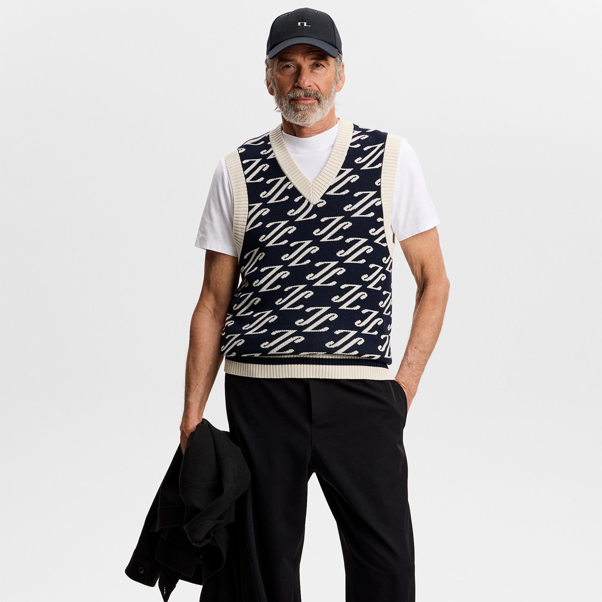 J Lindeberg Anton Jacquard Mens Knit Vest Cardi Jacquard Navy