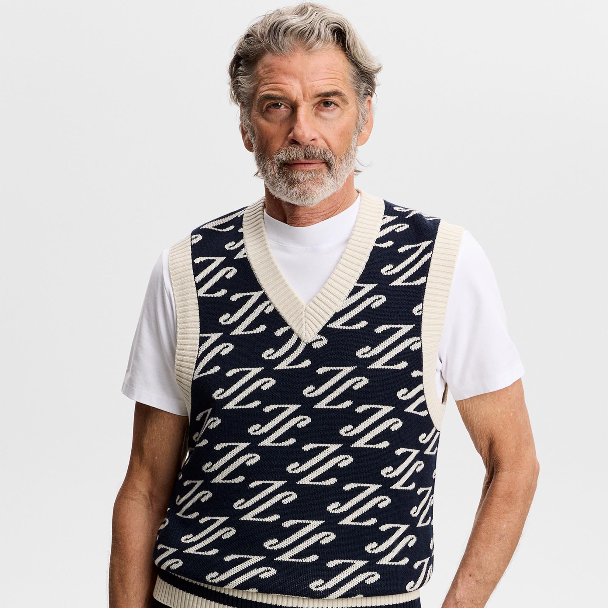 J Lindeberg Anton Jacquard Mens Knit Vest Cardi Jacquard Navy