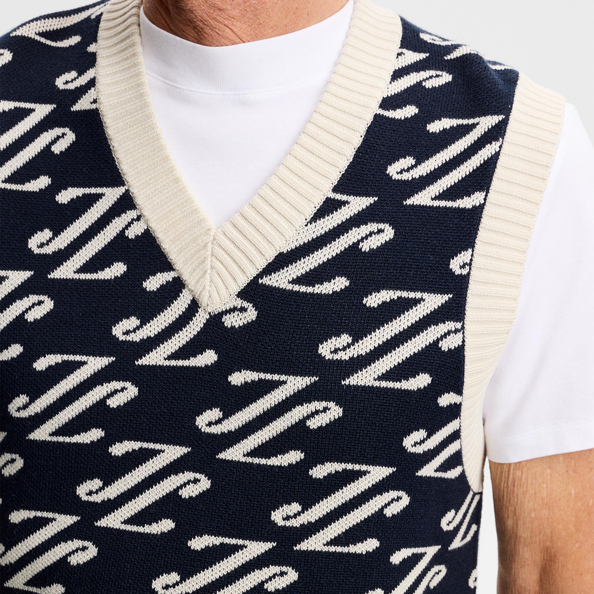 J Lindeberg Anton Jacquard Mens Knit Vest Cardi Jacquard Navy