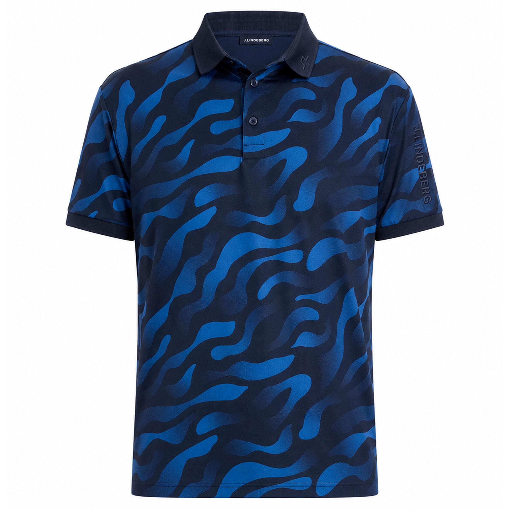 J Lindeberg Tour Tech Print Mens Golf Polo Shirt Bunker Fade Navy Set