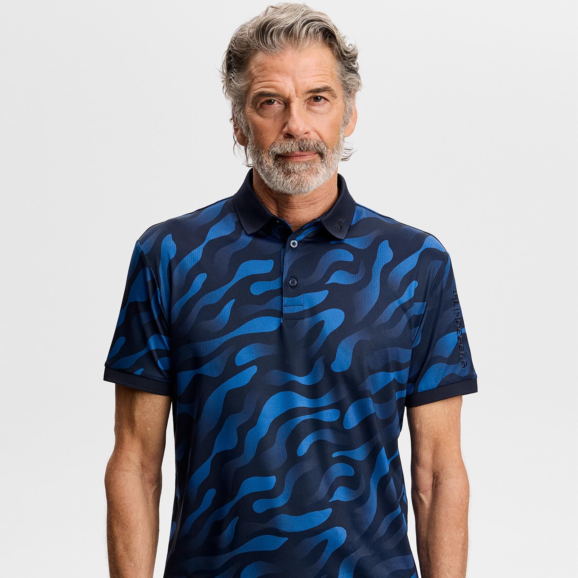 J Lindeberg Tour Tech Print Mens Golf Polo Shirt Bunker Fade Navy Set