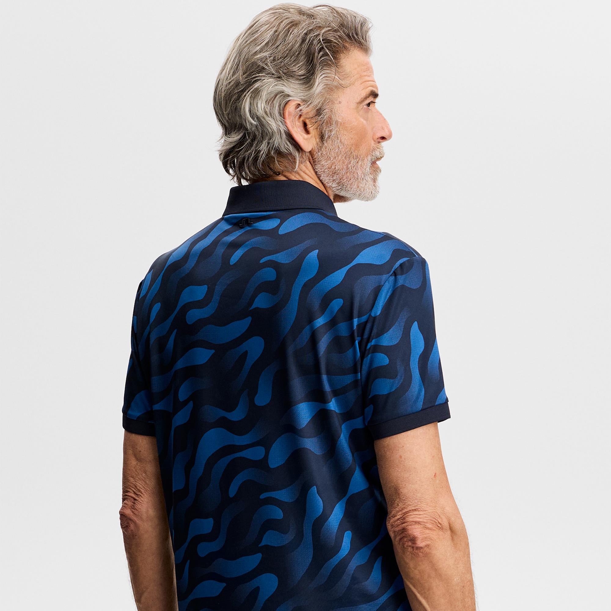 J Lindeberg Tour Tech Print Mens Golf Polo Shirt Bunker Fade Navy Set