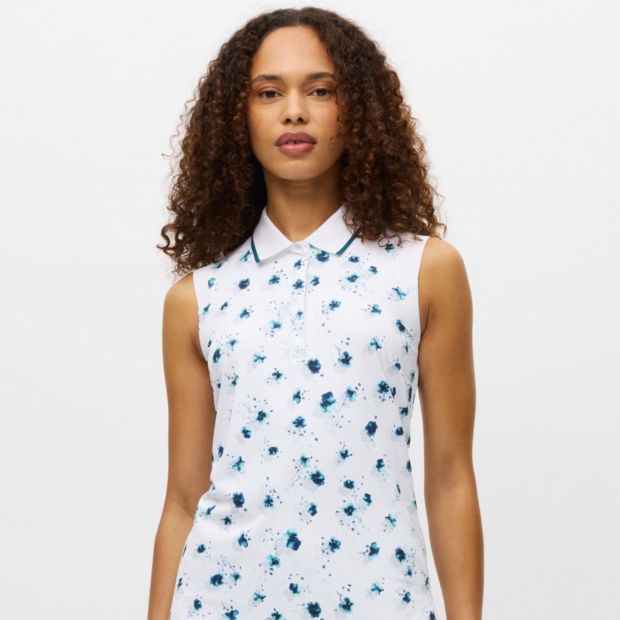 Rohnisch Deni Ladies Golf Sleeveless Polo Shirt Teal Mountain Bloom