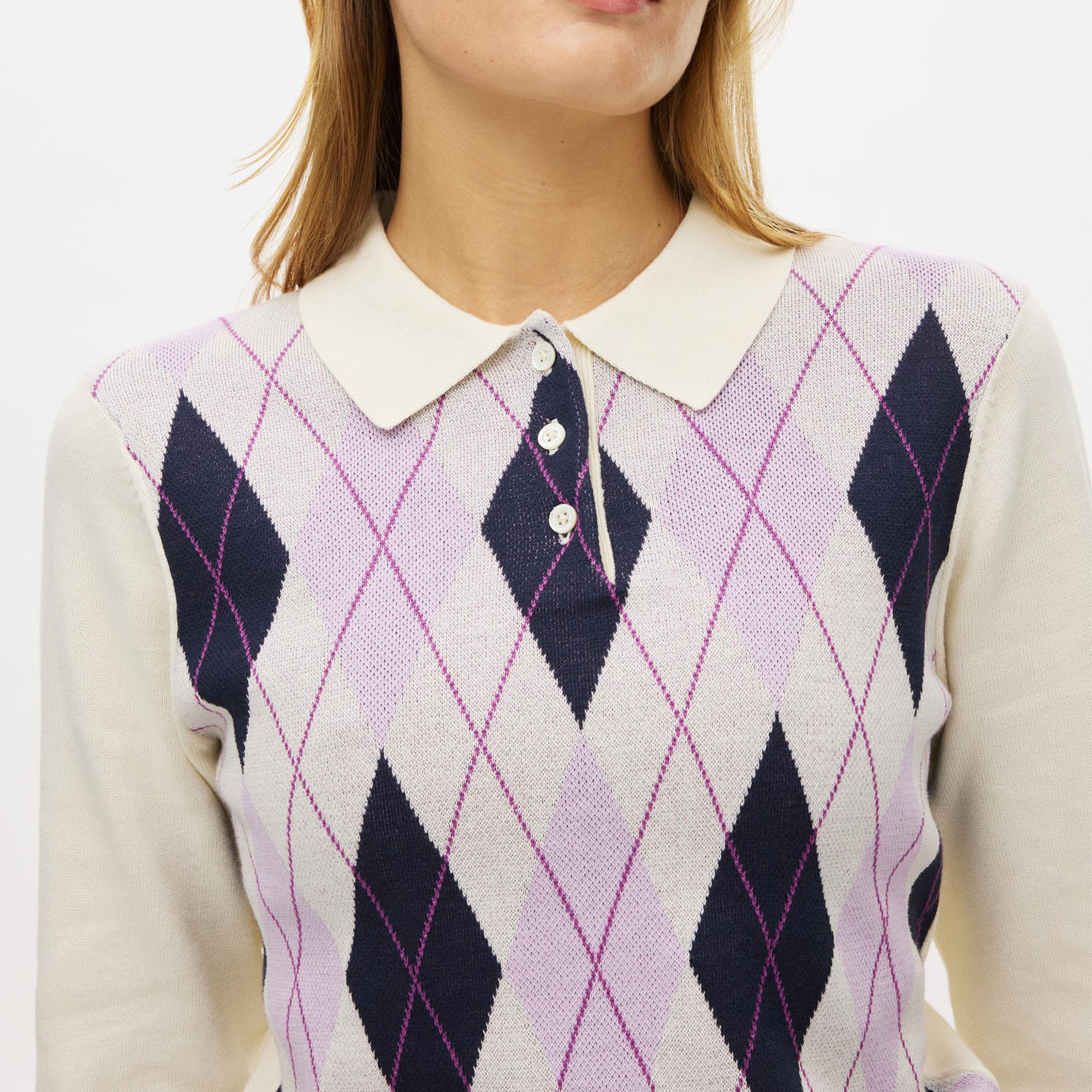 Rohnisch Heritage Knitted Ladies Golf Polo Shirt Orchid Argyle