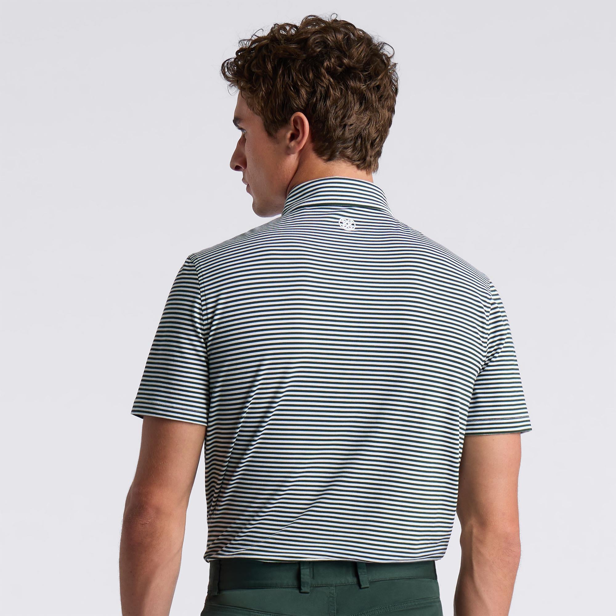 G/FORE All Play Stripe Stretch Knit Mens Golf Polo Shirt Pine