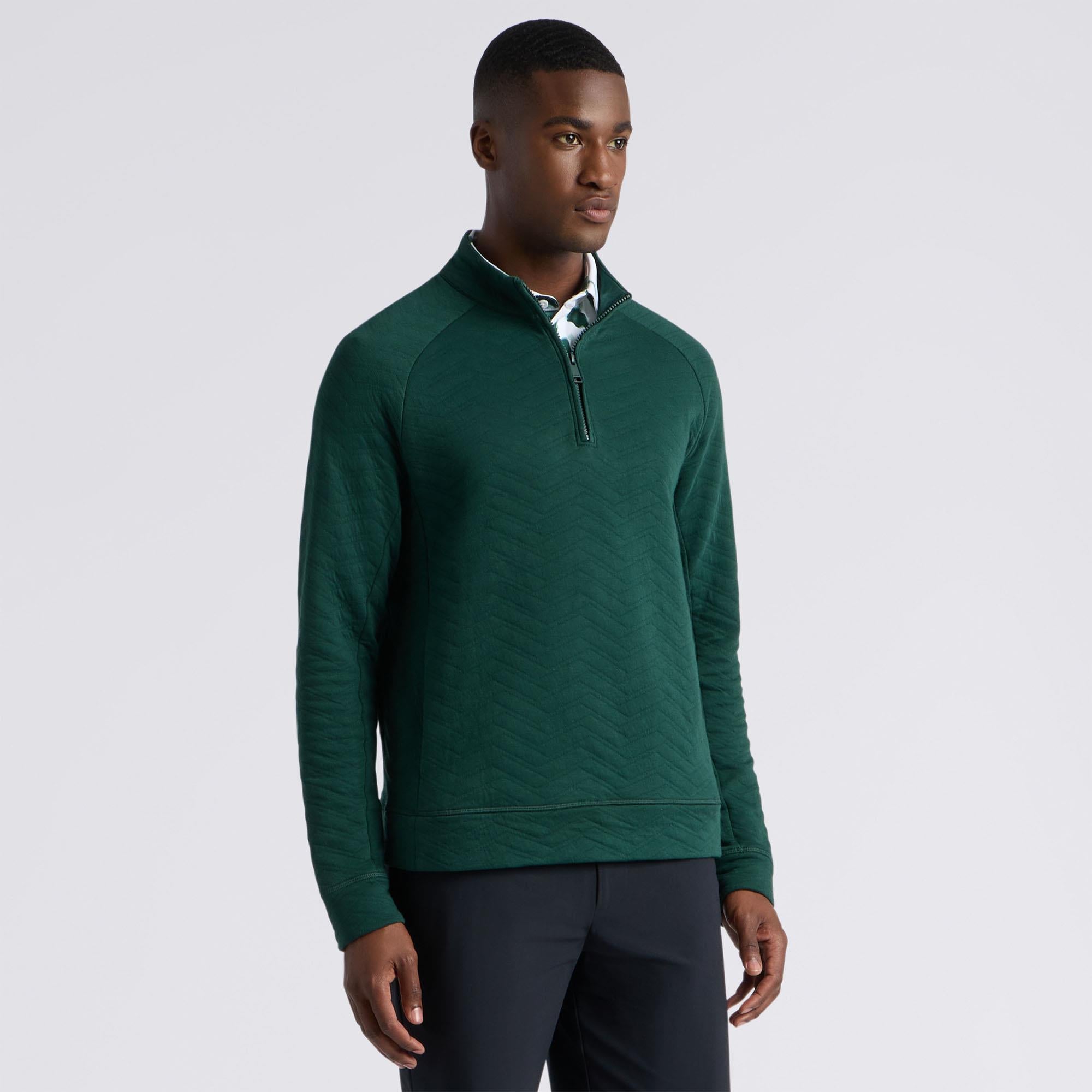 G/FORE Dunes Cotton Quilted 1/4 Zip Mens Golf Pullover Pine