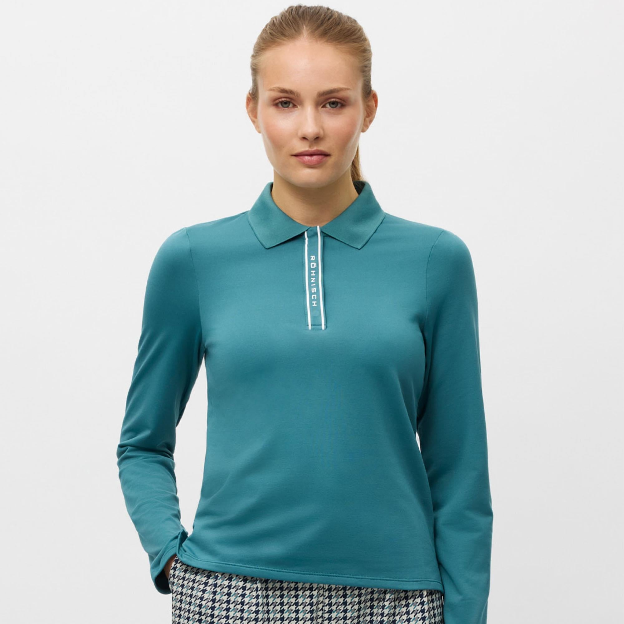Rohnisch Warm Team Ladies Brushed Long Sleeve Golf Polo Shirt Hydro