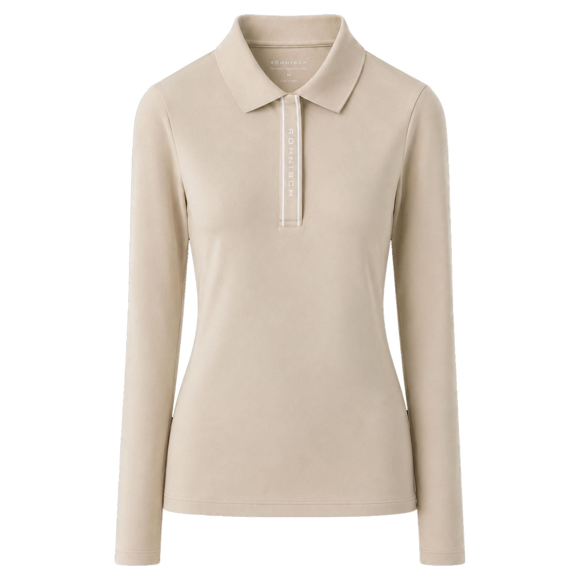 Rohnisch Warm Team Ladies Brushed Long Sleeve Golf Polo Shirt Oatmeal