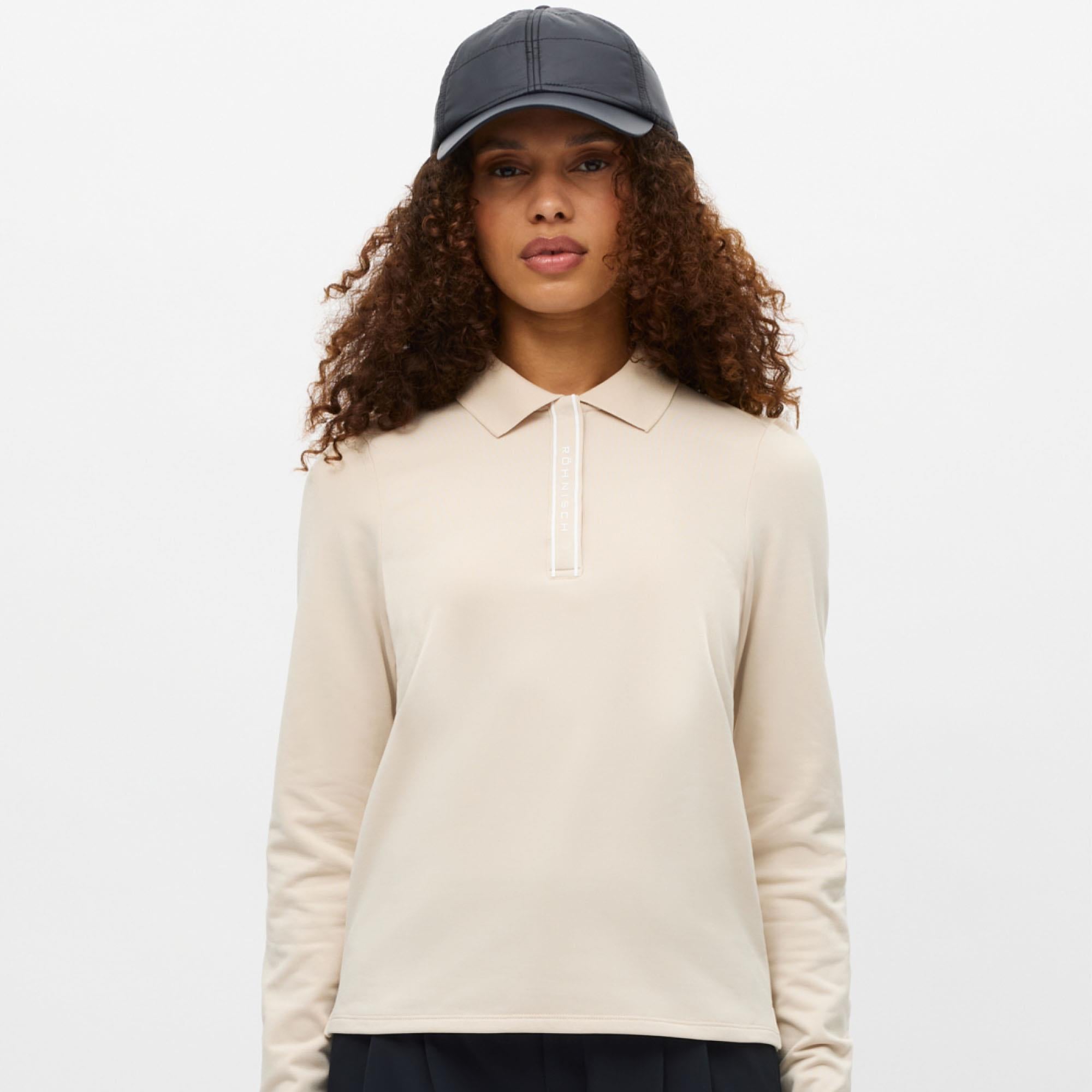 Rohnisch Warm Team Ladies Brushed Long Sleeve Golf Polo Shirt Oatmeal